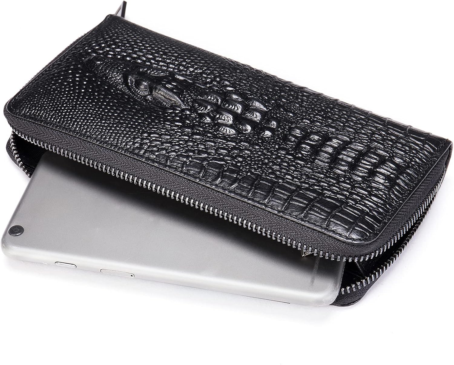 NIUCUNZH Genuine Leather Cool Long Wallets for Men Personalized Zip Around Wallet Checkbook Cash Credit Card Holder Wallet Black - Image 4