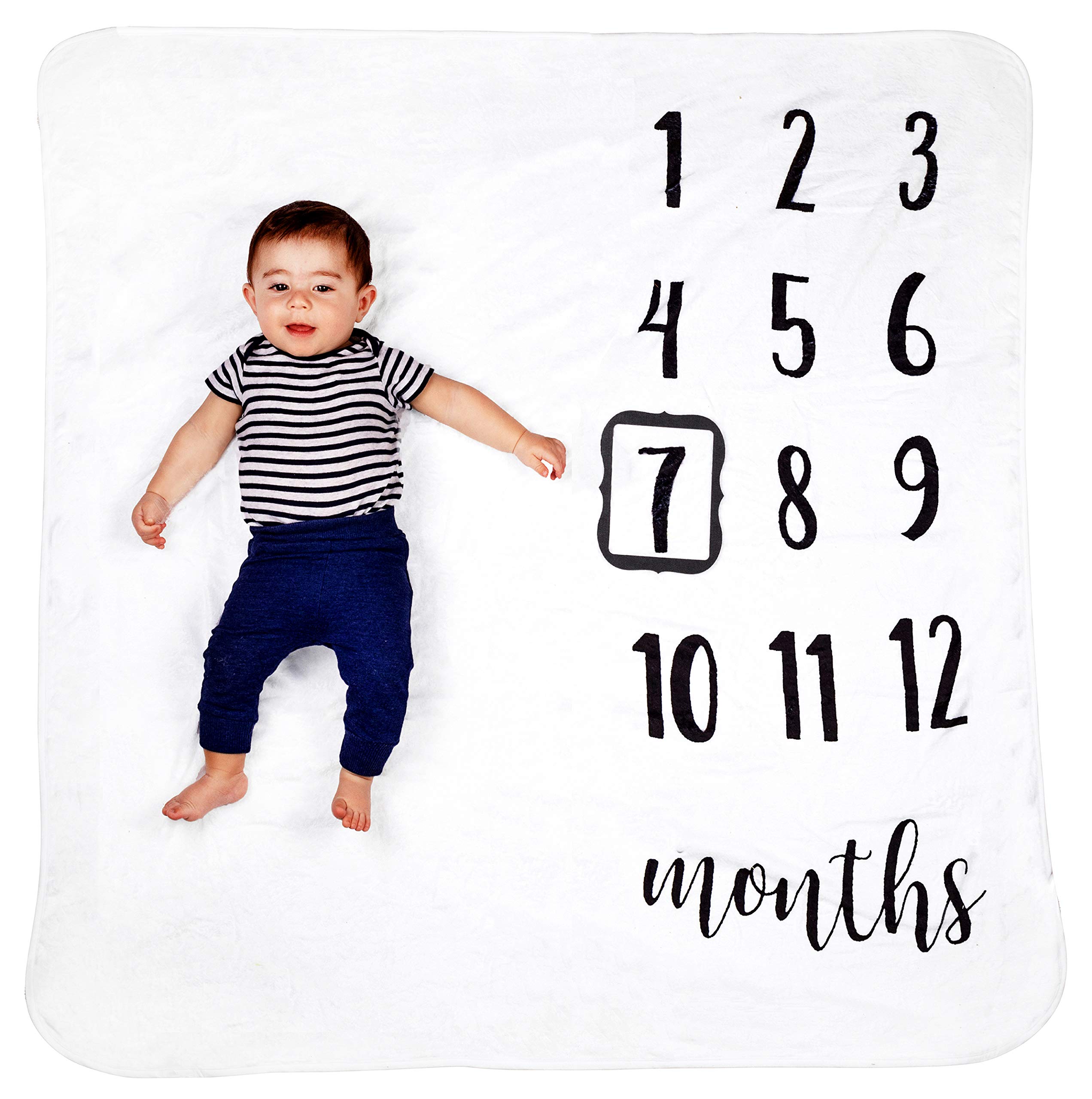HakoBaby Baby Monthly Milestone Blanket, Premium 265GSM Soft Flannel Fleece Large Photography Background Blanket for Baby Boys and Girls, Photo Prop for Newborn 1 to 12 Months, for Mom, 47”x47” Large