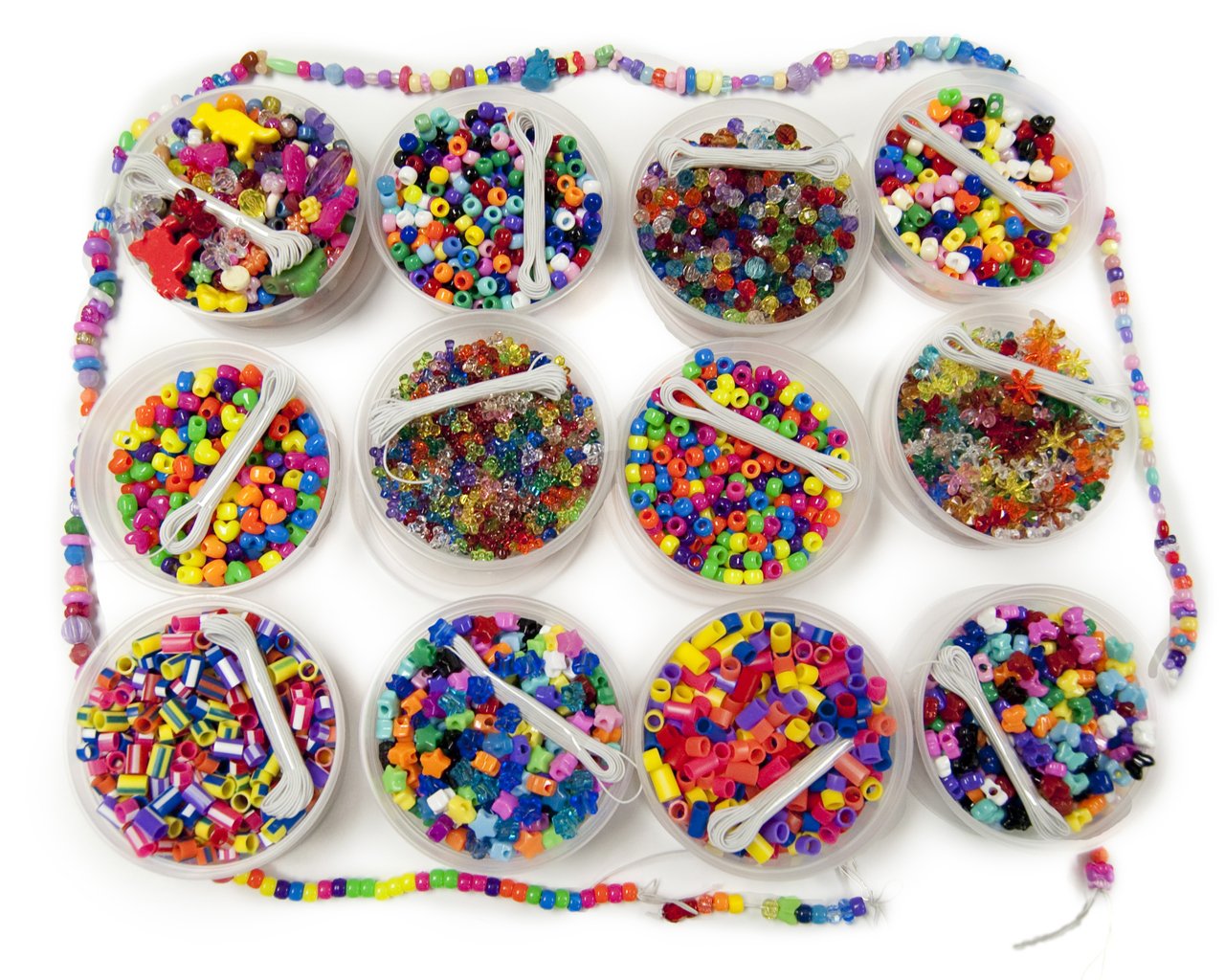 Hygloss Products Beads Treasure Box - Includes 12 Buckets of Assorted Colored Beads with Beading Thread and Over 3500 Beads, Multicolor