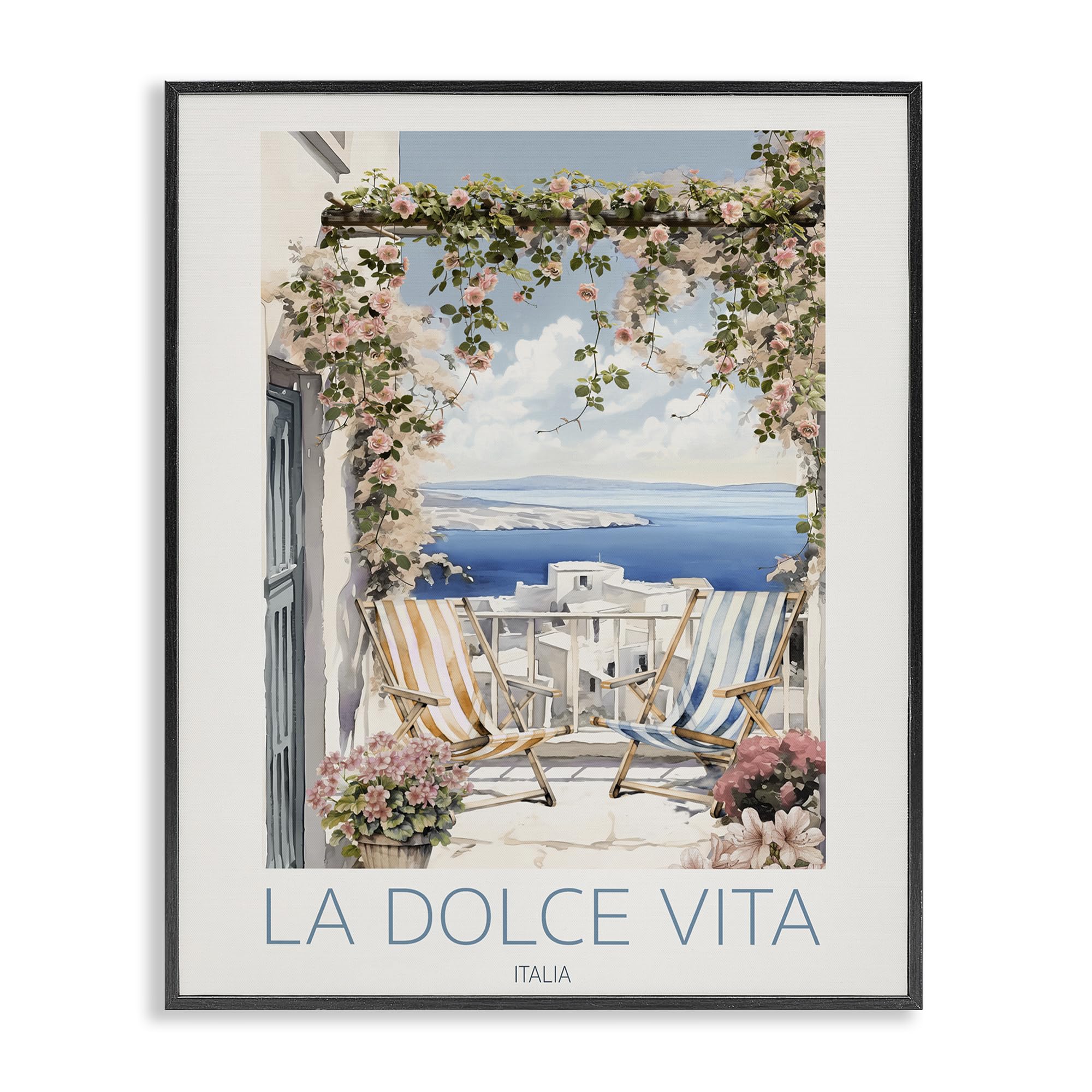 Stupell Industries 'Coastal Italian Balcony View', Framed Giclee Art, Black, 11 x 14 Inches, Easy to Hang and Sturdy, Made in USA, by CAD Designs
