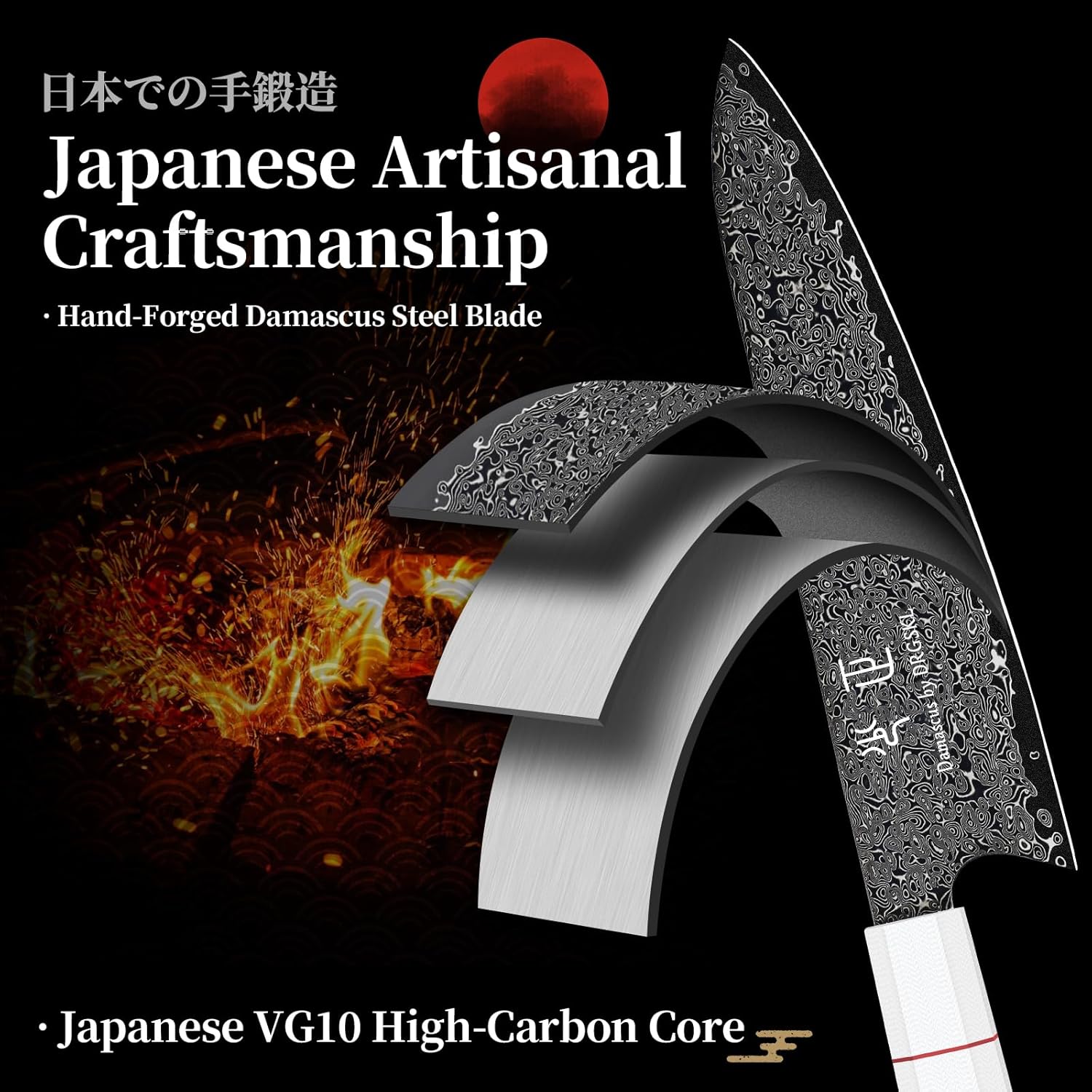 Damascus Chef Knife 8 Inch - VG10 Kitchen Knife for Meat Cutting - Japanese G10 Handle - Sharp Cooking Knives for Vegetables and Fruit - with Gift Box