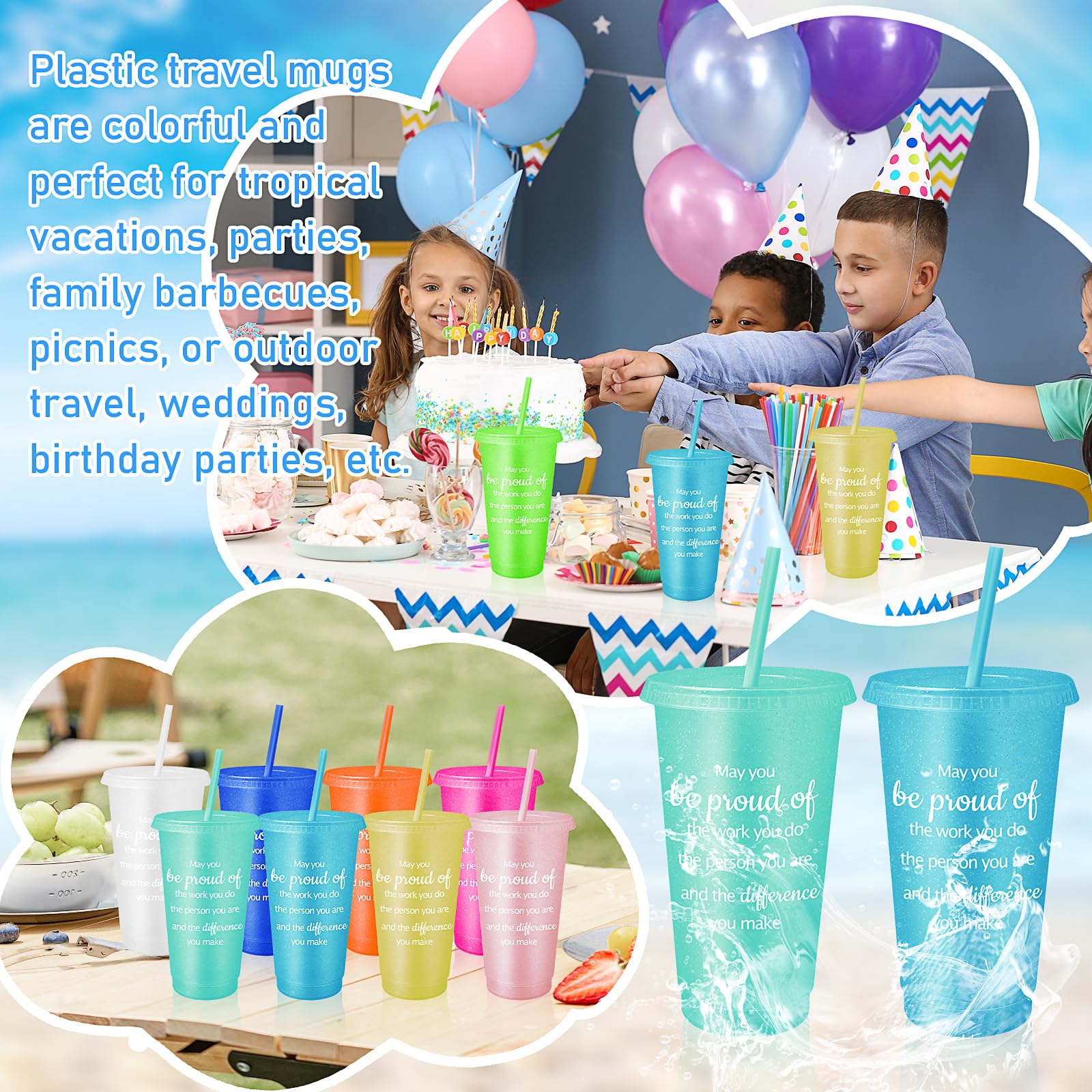 MSYU 36 bicchieri di ringraziamento per dipendenti, 710 ml, bicchieri di apprezzamento per colleghi, insegnanti, squadre, personale, in plastica, colorati, con coperchio, cannucce (colore vivace)