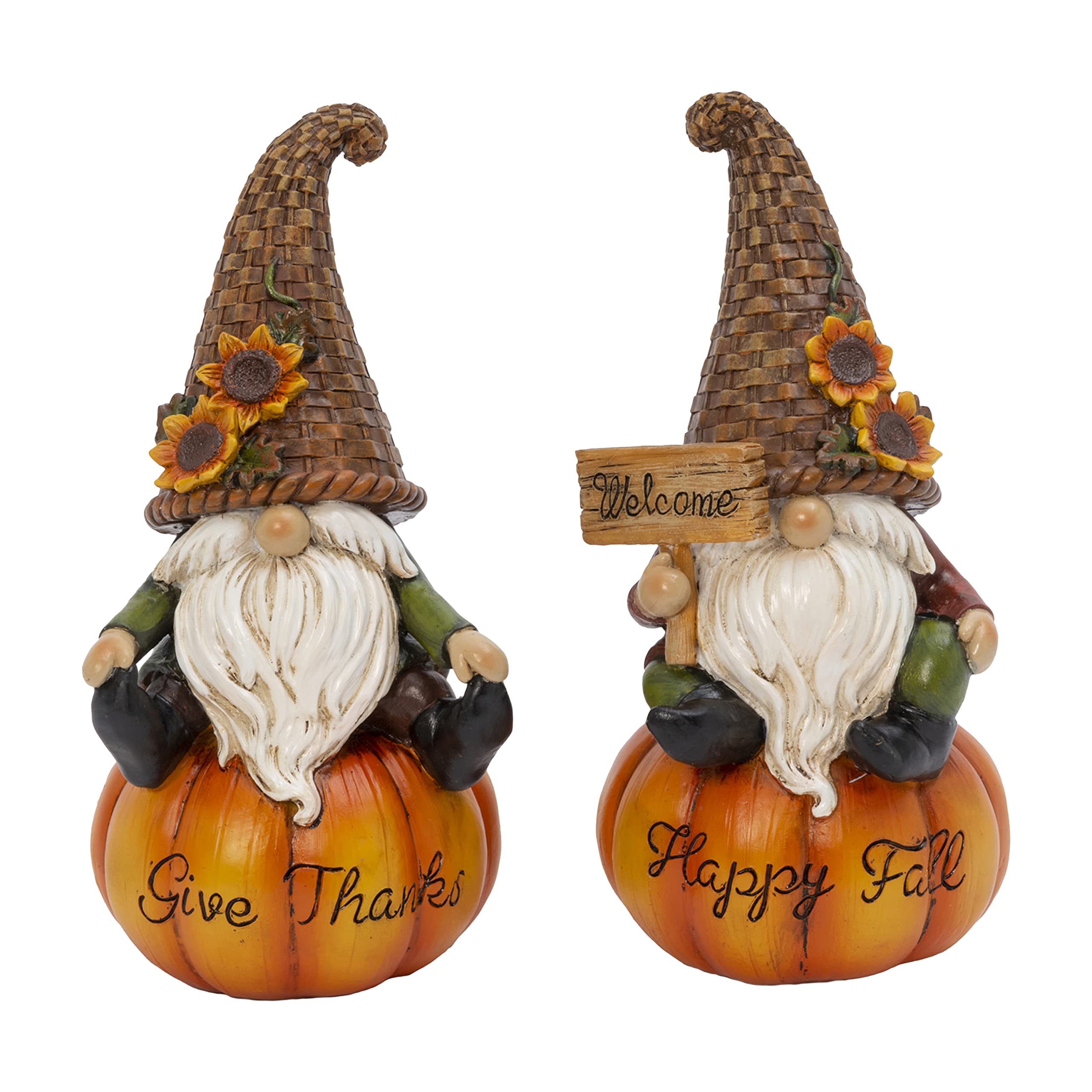 8.8 in Resin Harvest Pumpkin Gnome Set of 2