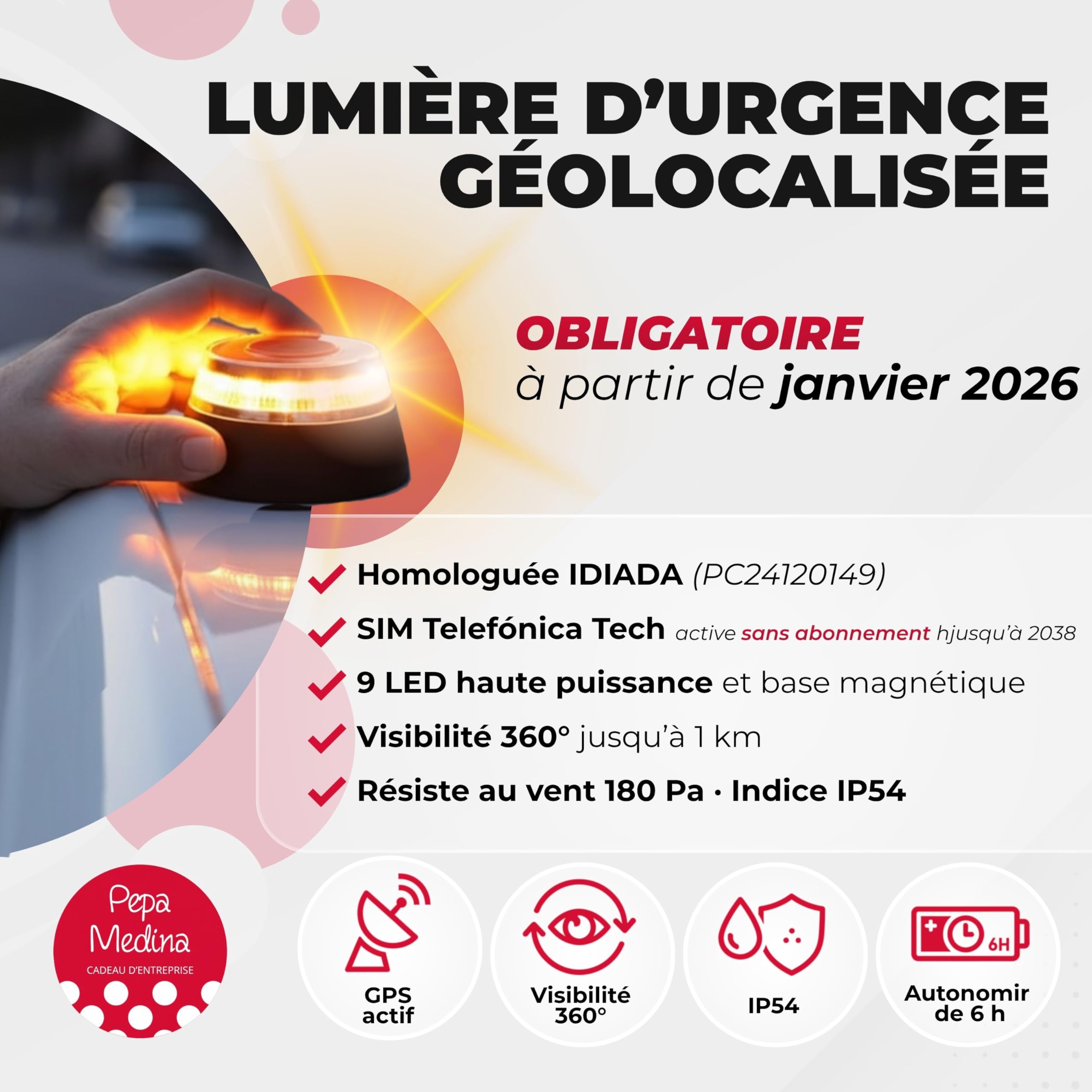 Kit d’Urgence et Sécurité Automobile : Balise V16 Géolocalisée Homologuée DGT 2026, Gilet Réfléchissant, Marteau de Sécurité Multifonction, Coupe-Ceinture, Lampe LED et Pochette Compacte