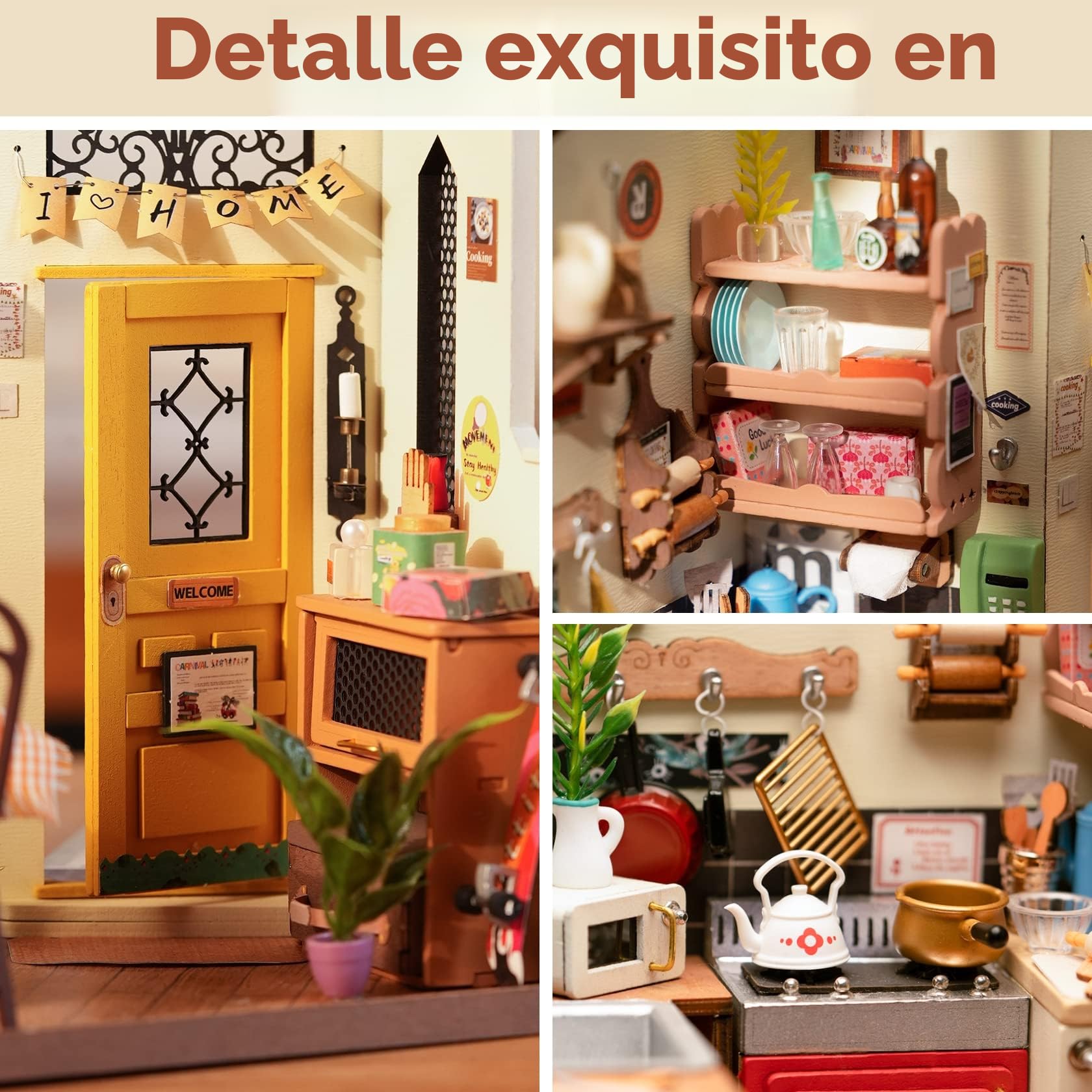 Rolife Casa de Muñecas Casa en Miniatura con Accesorios Hecha a Mano Kits Modelo para Adultos para Construir Juguetes Navidad Regalos de Cumpleaños para Mujeres (Homey Kitchen)