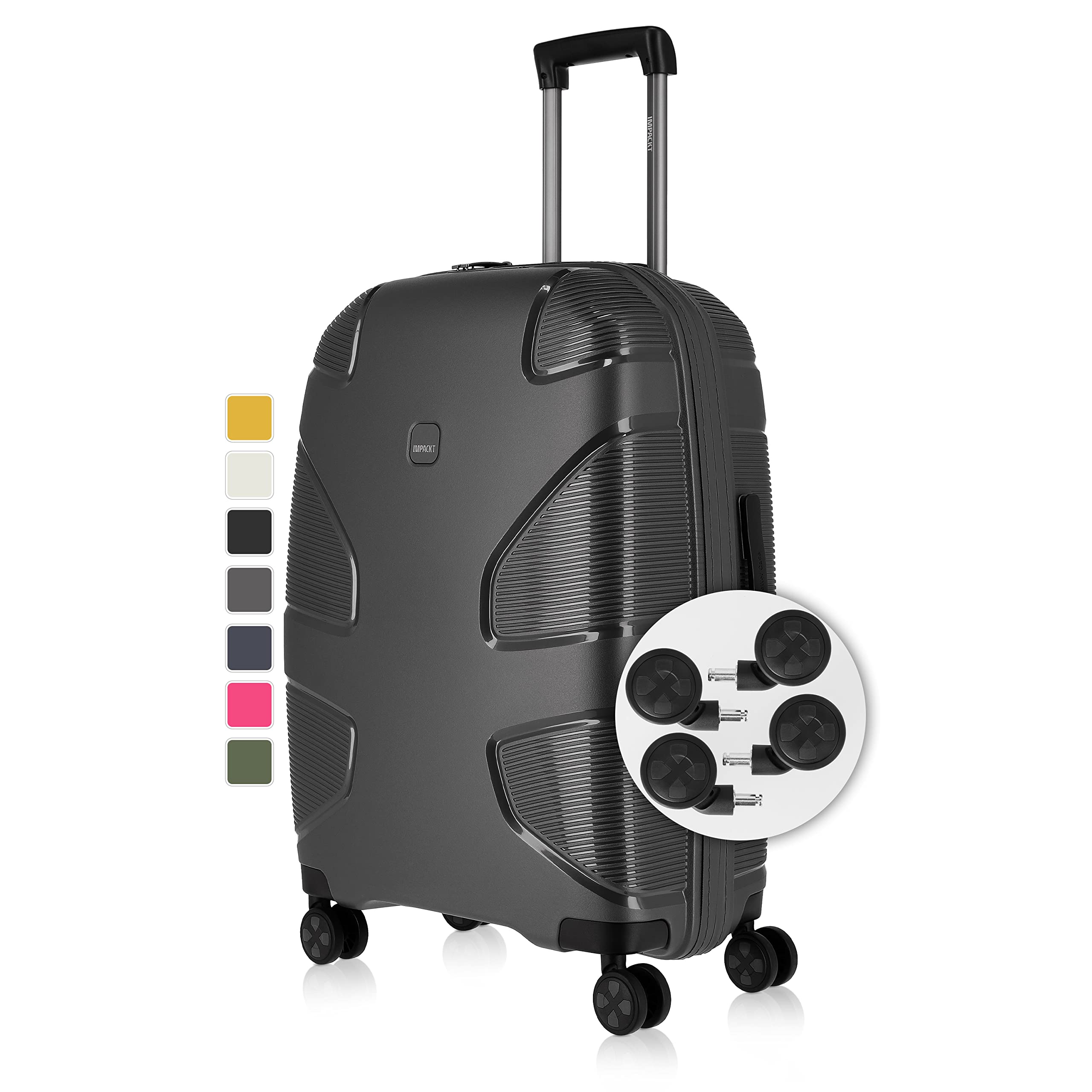 IMPACKT IP1 4 Wheel Recycled Hard Case with Interchangeable Click Wheels, eisengrau, 67 cm (Größe M), Suitcase