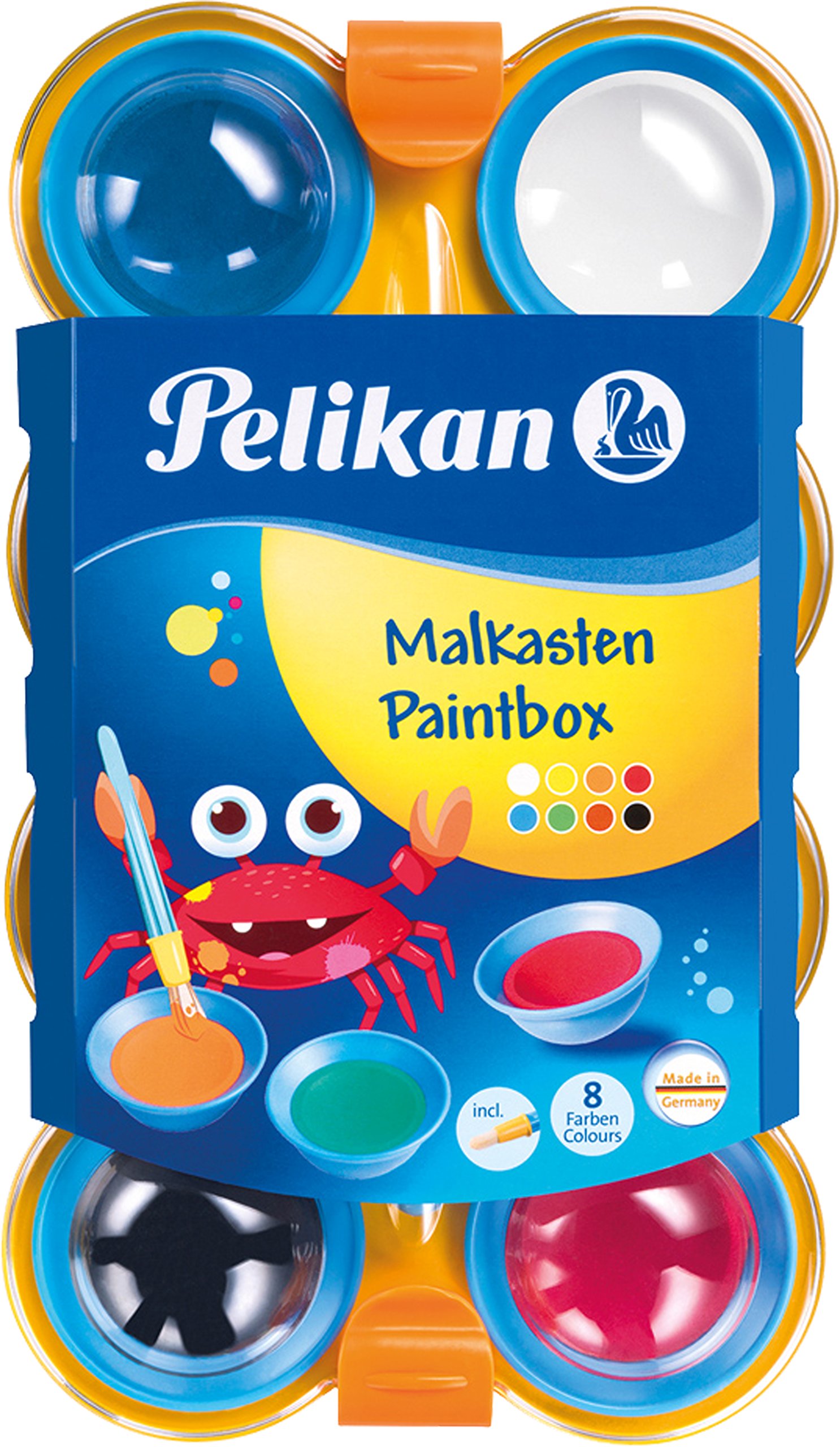 Pelikan 723122 - Mini-Friends Deckfarbkasten mit 8 Farben und 1 Pinsel (Komplett-Set Boy)