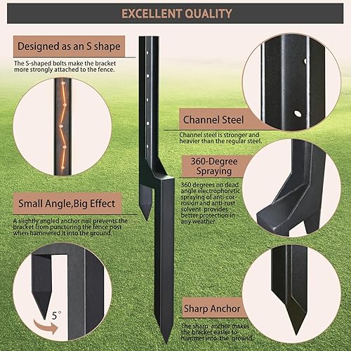 Miniatura 4 de Estacas de acero para reparación de postes de valla Picos de tierra de anclaje 1 paquete de soporte para kit de reparador de valla de madera