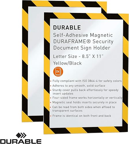Miniatura 4 de Durable DURAFRAME - Soporte magnético autoadhesivo para documentos de seguridad, tamaño carta 8-12 x 11 pulgadas, amarillonegro, paquete de 2