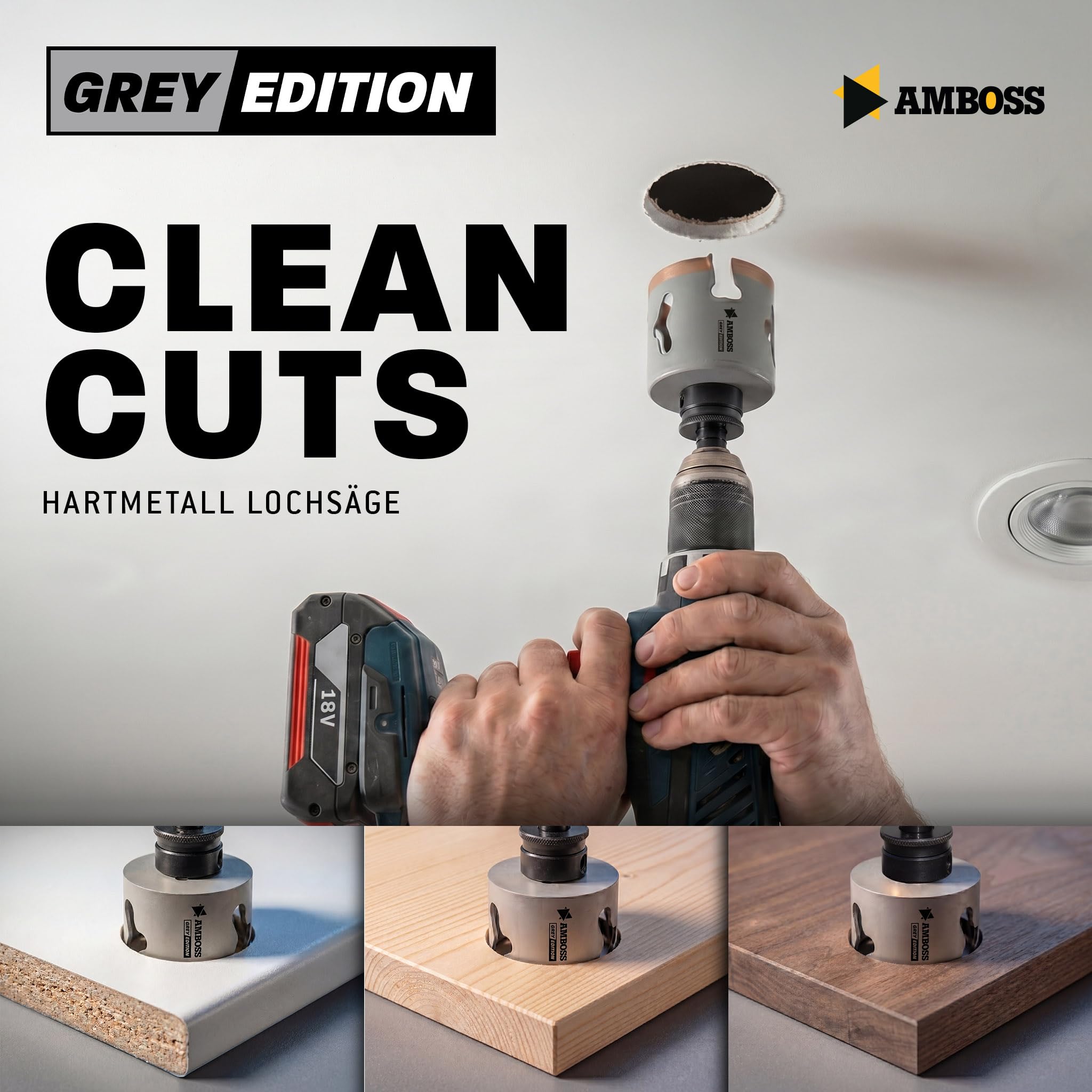 Amboss HM Lochsäge 68 mm | Für Spanplatten, Hartholz, Gipskarton etc. - Inkl. 6 Kant Standard Aufnahme