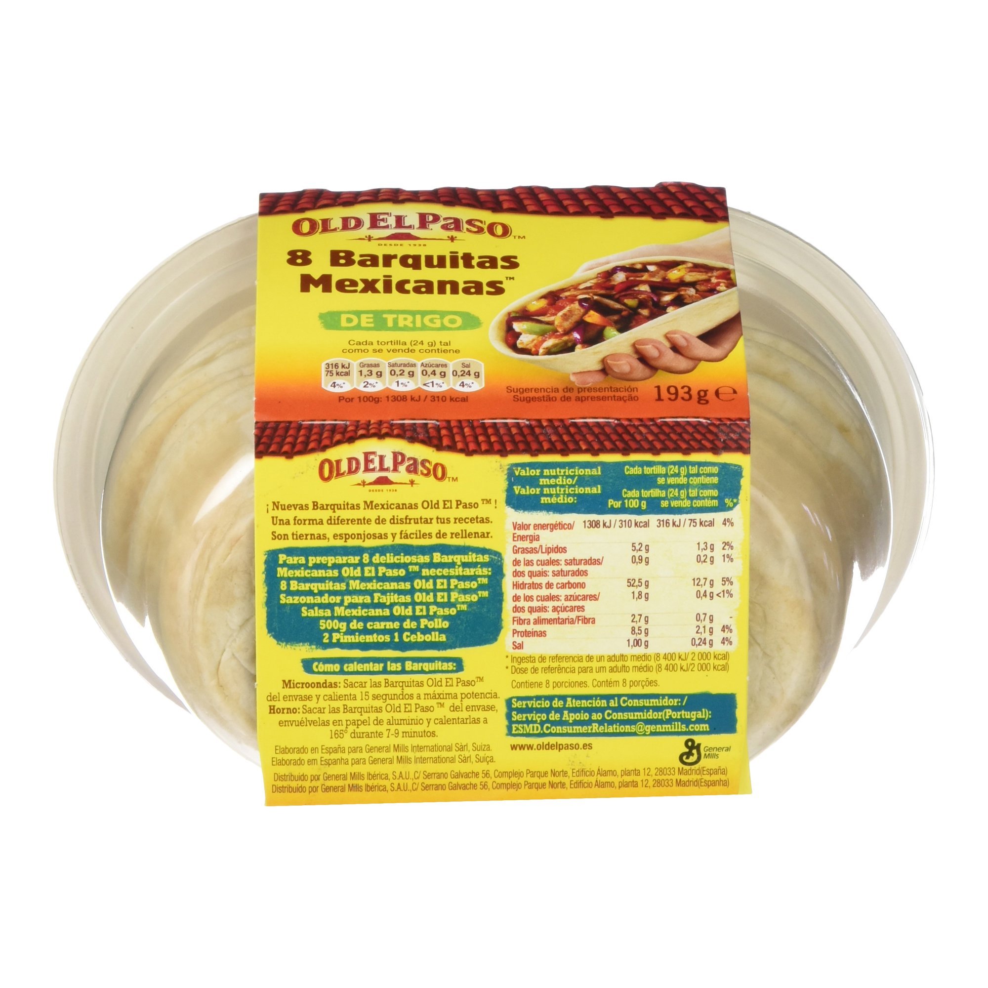 Old El Paso Tortillas de Trigo Barquitas, Fáciles de Llenar, Sin Conservantes, 8 Unidades, 193g