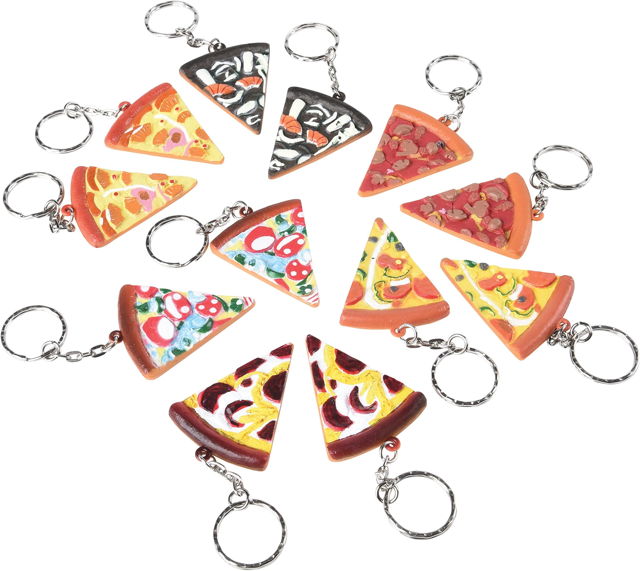 U. S. Toy Pizza Keychains for Kids, Assorted Styles and Colors Backpack Key Chains Styles, Organize Fun Keys on Keyholder, Lot of 12, Party Favors and Toys for Kids 3-5