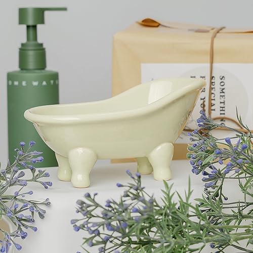 Miniatura 3 de Jabonera de cerámica de 5.6 pulgadas, jabonera de baño con pie de garra (té verde)