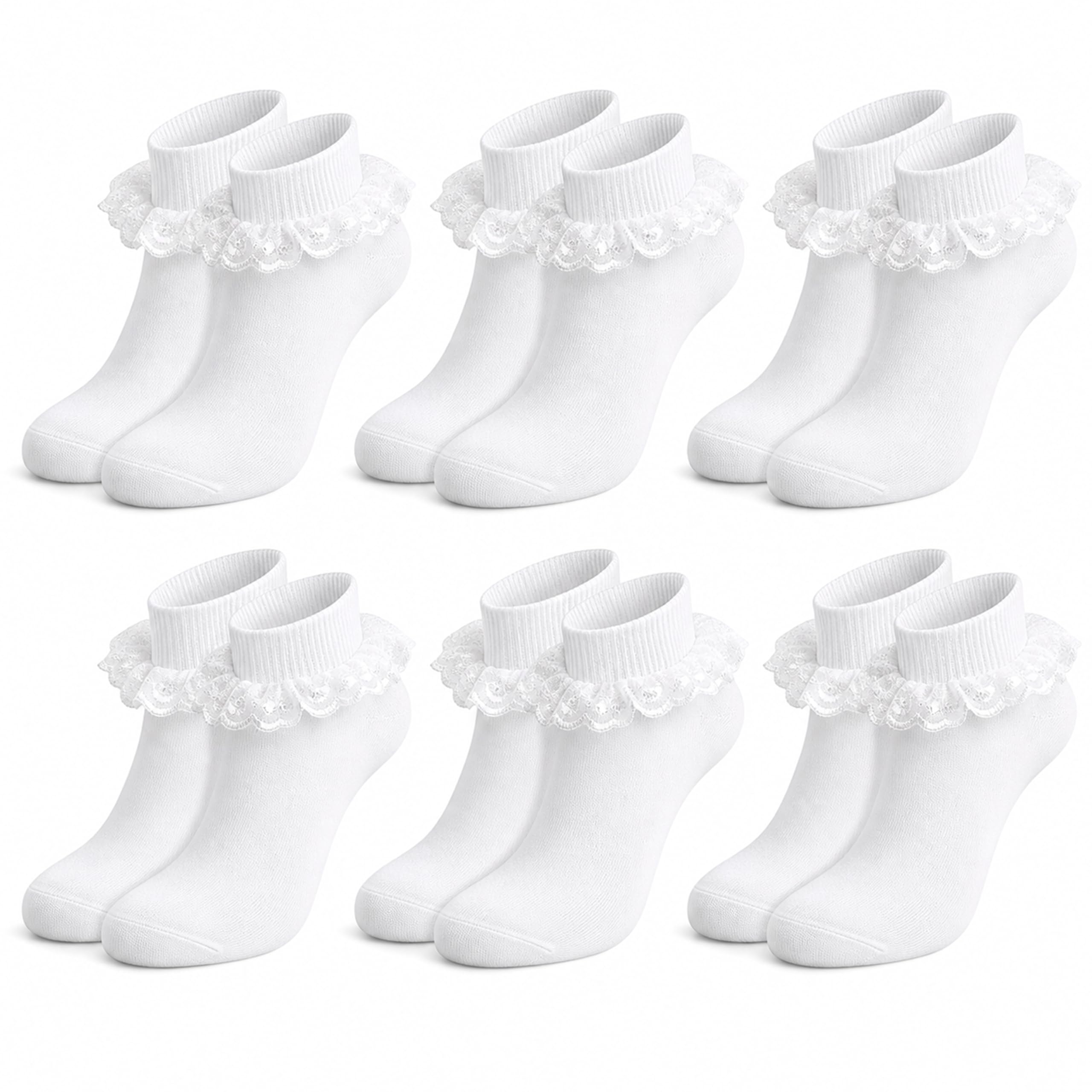 Sock Stack Girls White Sockstack Kids Socks 6 Pairs Frilly Lace Ankle Sock With Delicate Lace Trim Cotton Rich For Dressing Up School Parties And Everyday Wear 6-8