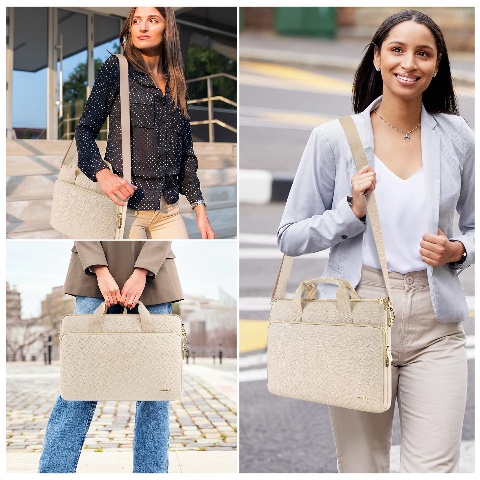 DOMISO Funda para Portatil Ordenador 15.6 Pulgadas,MacBook Pro M4 M3 M2 2025/Pro MAX,Protección Bolsa para 15-16 Pulgadas Lenovo,HP,DELL,ASUS Chromebook,Laptop PC Case Sleeve,con Tirantes，Beige