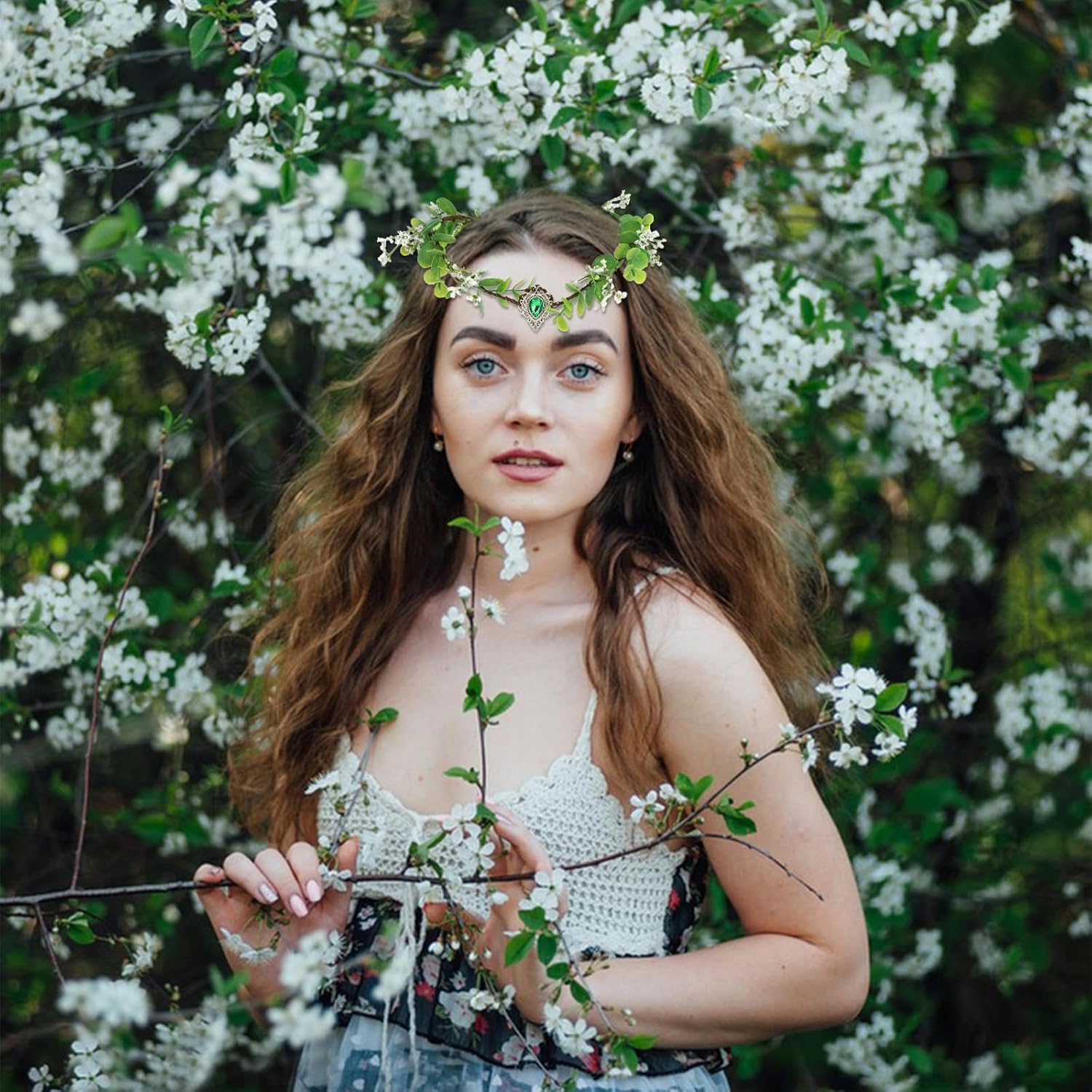 Fairy Flower Crown Elf Leaf Crown Floral Headband for Women Elevn Halloween Costume Headpiece Cosplay Wedding Photo Prop - Image 2