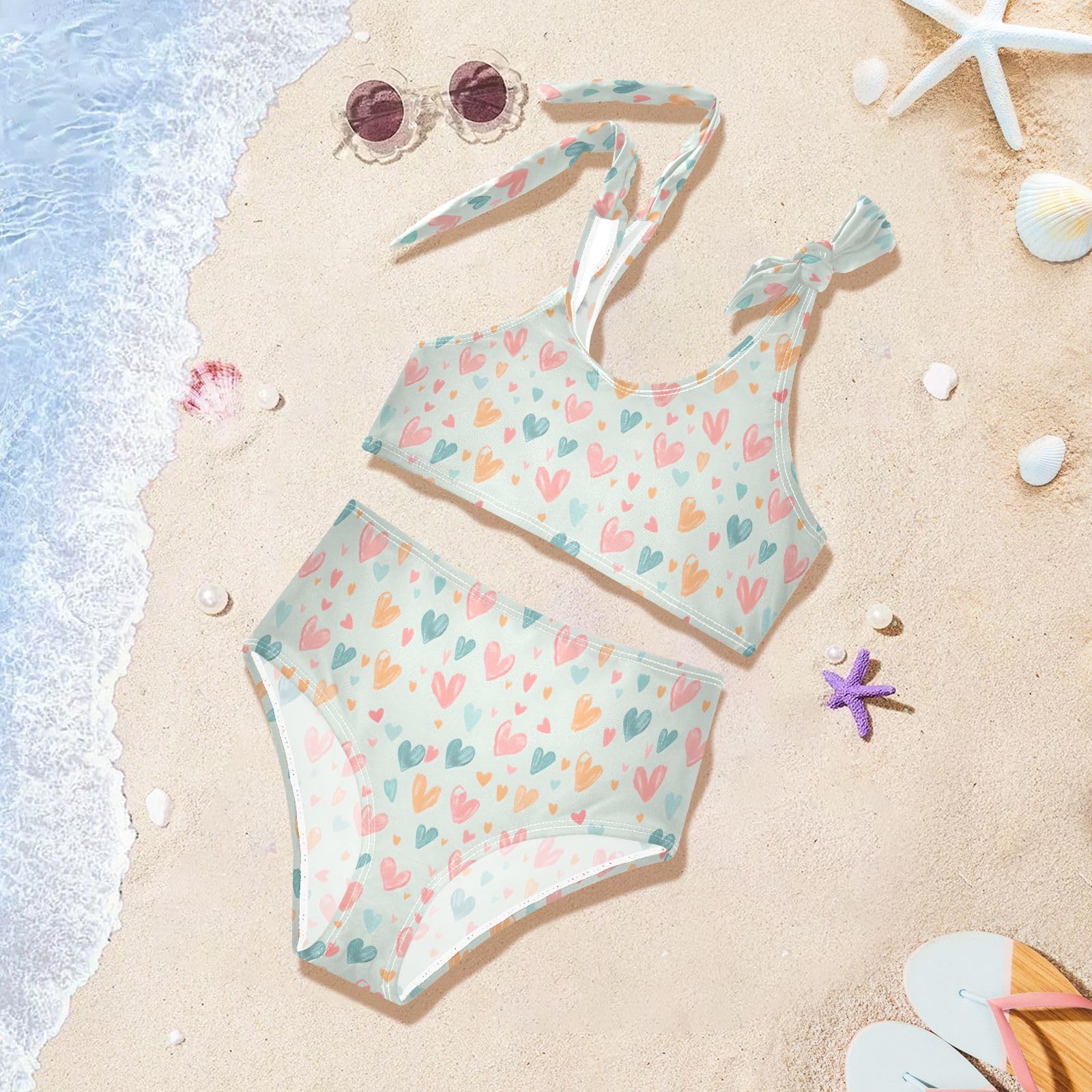 Love Chalk Painting Girls Two Piece Tankini Swimsuits Summer Bathing Suit Beach Swimwear Set, 4T Multicoloured