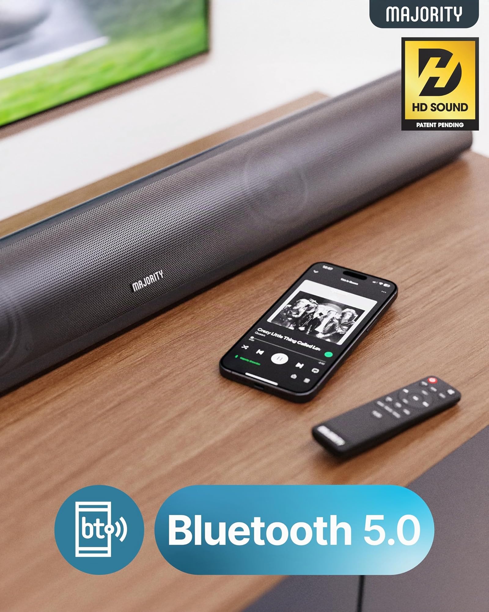 Majority Snowdon 120W Barre de Son TV Bluetooth | Enceinte TV Home Cinema 2.1 | Barres de Son avec RCA, Optique et AUX | Caisson de Basse Intégré | Montage Mural