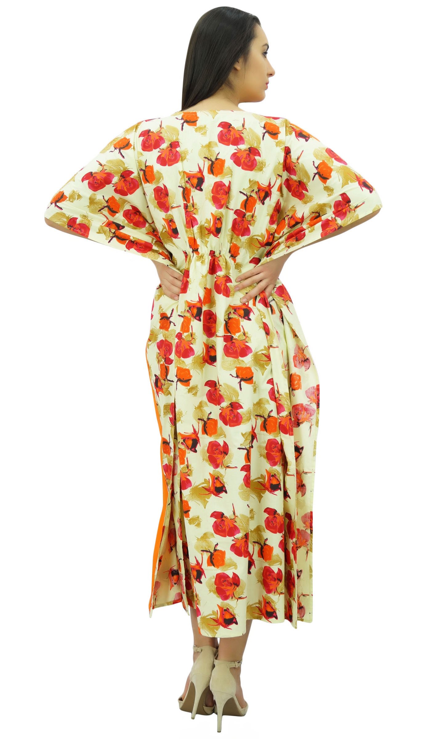 Bimba Maxi Largo caftán rayón Impreso Floral Elegante caftán Boho Playa Encubrimiento Noche