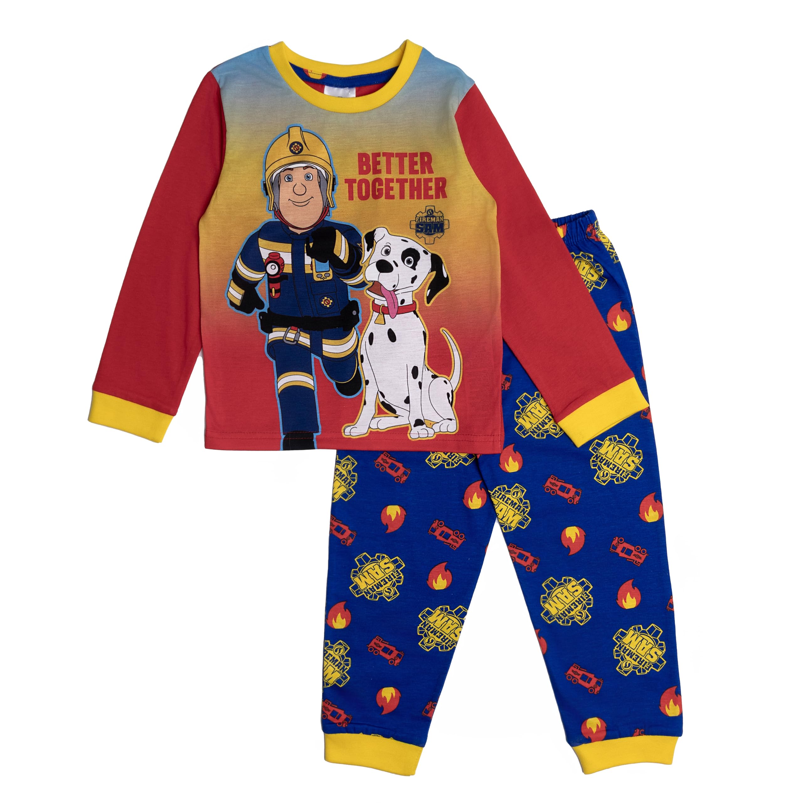 Fireman Sam Boys Pyjamas Pjs Nightwear Long Sleeve Top Trousers Kids 6-7 Years Red