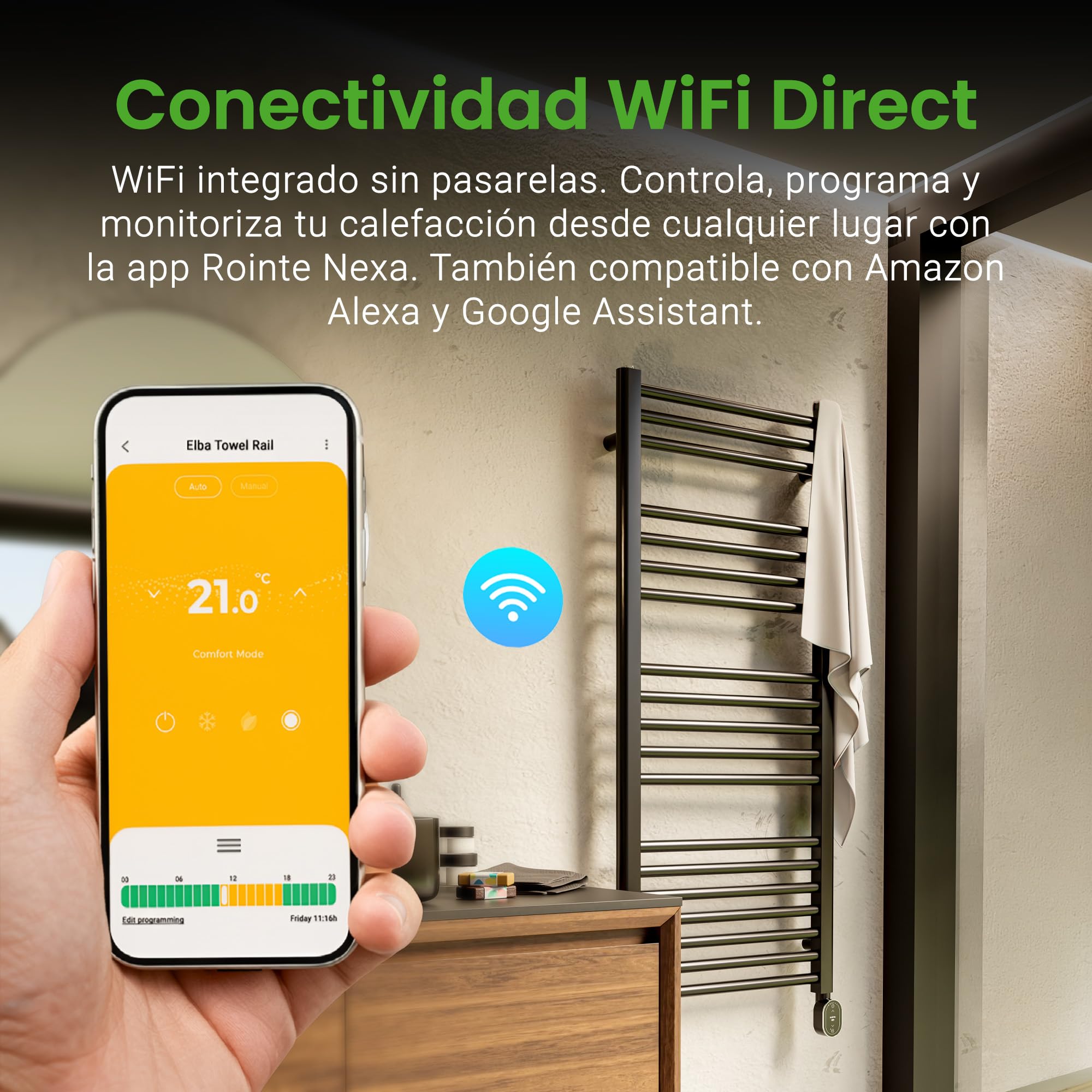 Elektryczny wieszak na ręczniki Rointe TELWN50N112 elba owalny wifi czarny 500w