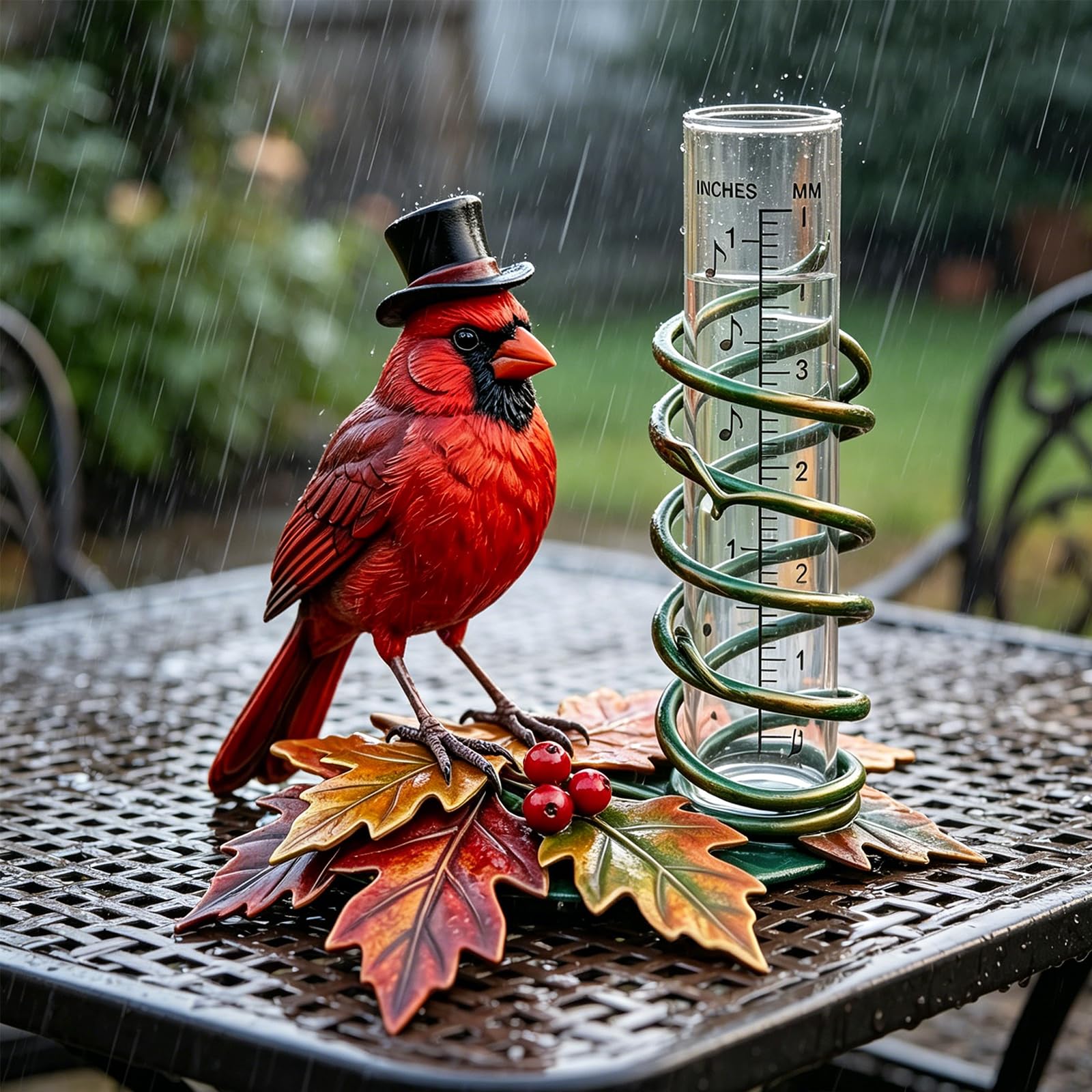 PANGBOER Pluviometro per Uccelli Foglie Autunnali Indicatore Decorativo Statua da Giardino per Accessori per la misurazione della Pioggia Misura da Giardino