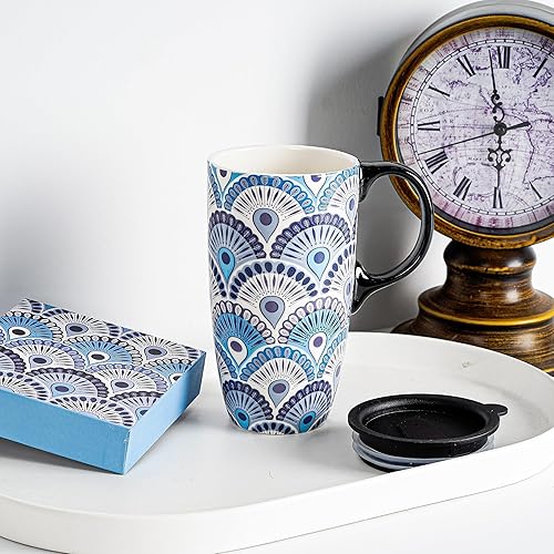 Miniatura 9 de Topadorn Taza de viaje de cerámica con tapa y asa, taza de café de cerámica con leche en caja de color, 17 onzas, tapa resistente a salpicaduras,