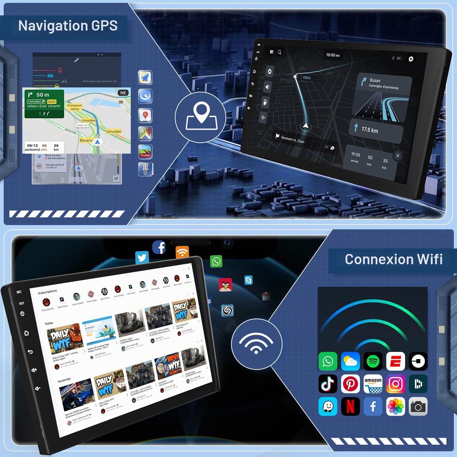 【8 Cœur 4+64G】 Hodozzy Carplay Autoradio pour Peugeot 3008 5008 2009-2015, 9 Pouces Ecran Tactile Android Autoradio avec Android Auto/WiFi/GPS/RDS/FM/Bluetooth/USB/DSP