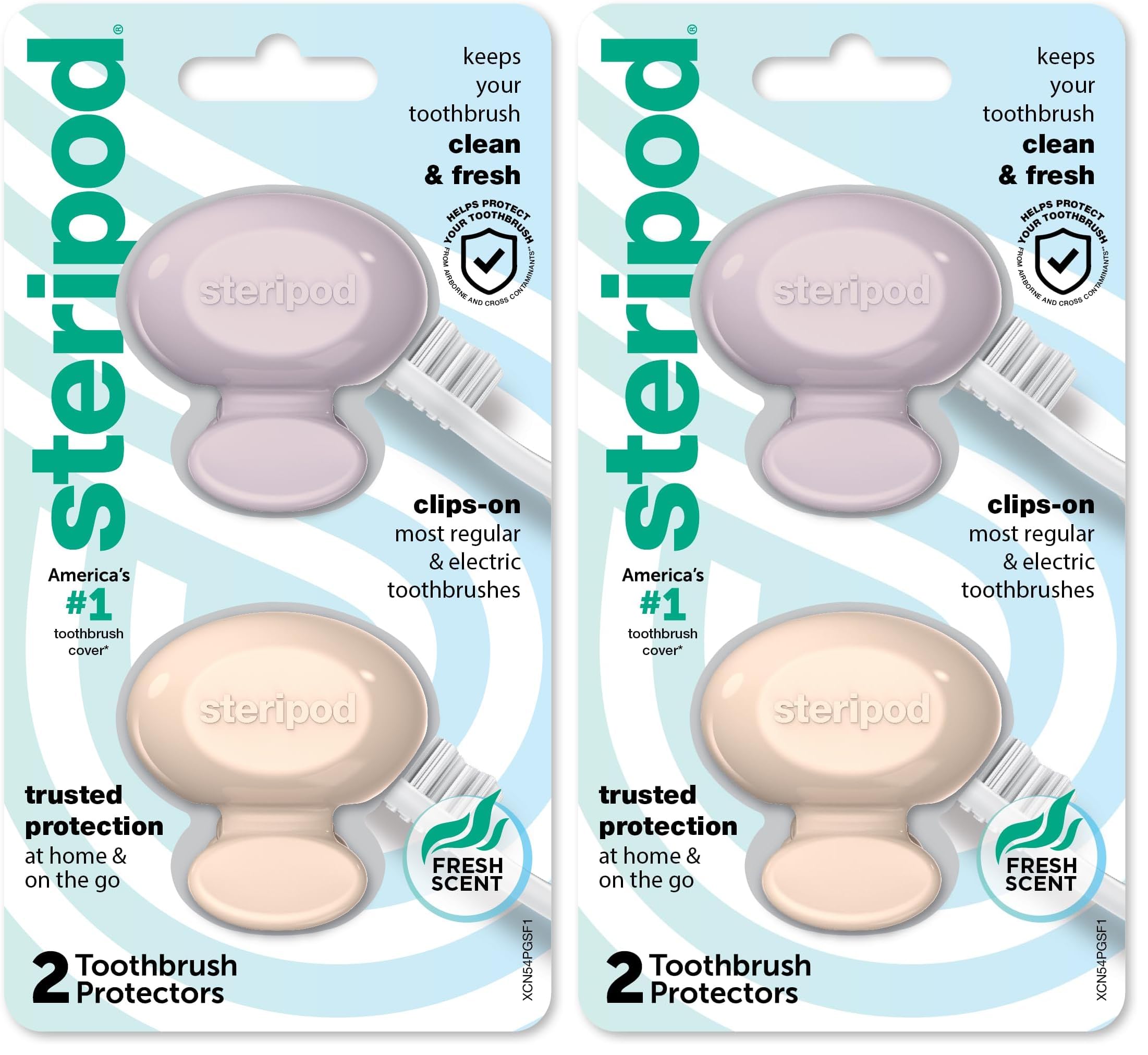 Steripod Clip-On Toothbrush Protector, Keeps Fresh &amp; Clean, Fits Most Manual, Electric Toothbrushes, Pink &amp; Blue, 2 Count (Pack of 2)