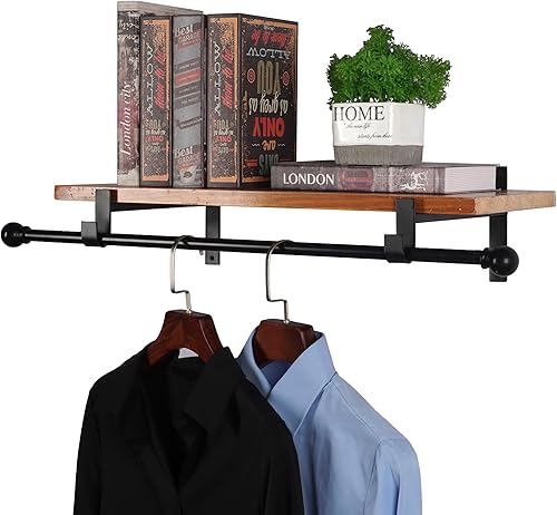 Miniatura 5 de AddGrace Soportes de estante con gancho, soportes de estante negros de 6 pulgadas, 2 soportes de estante resistentes montados en la pared, soportes