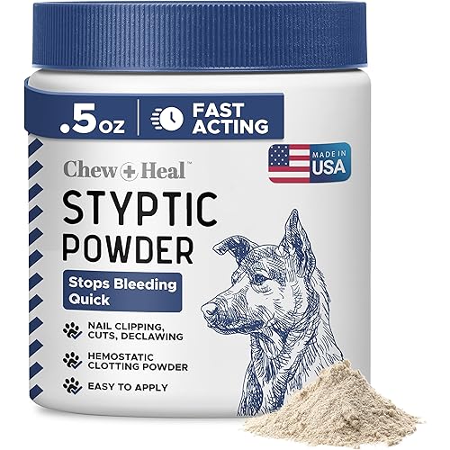 Chew + Heal Labs Styptic Powder for Dogs - .5 oz Quick Stop Bleeding for Dogs Nails & Animal Cuts - Blood Stop Clotting Powder & Wound Care