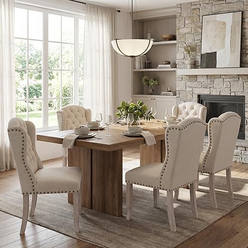 Miniatura 6 de DUOMAY Juego de 6 sillas de comedor modernas capitoné, sillas de comedor tapizadas de lino sin brazos, sillas laterales de invitados para cocina y