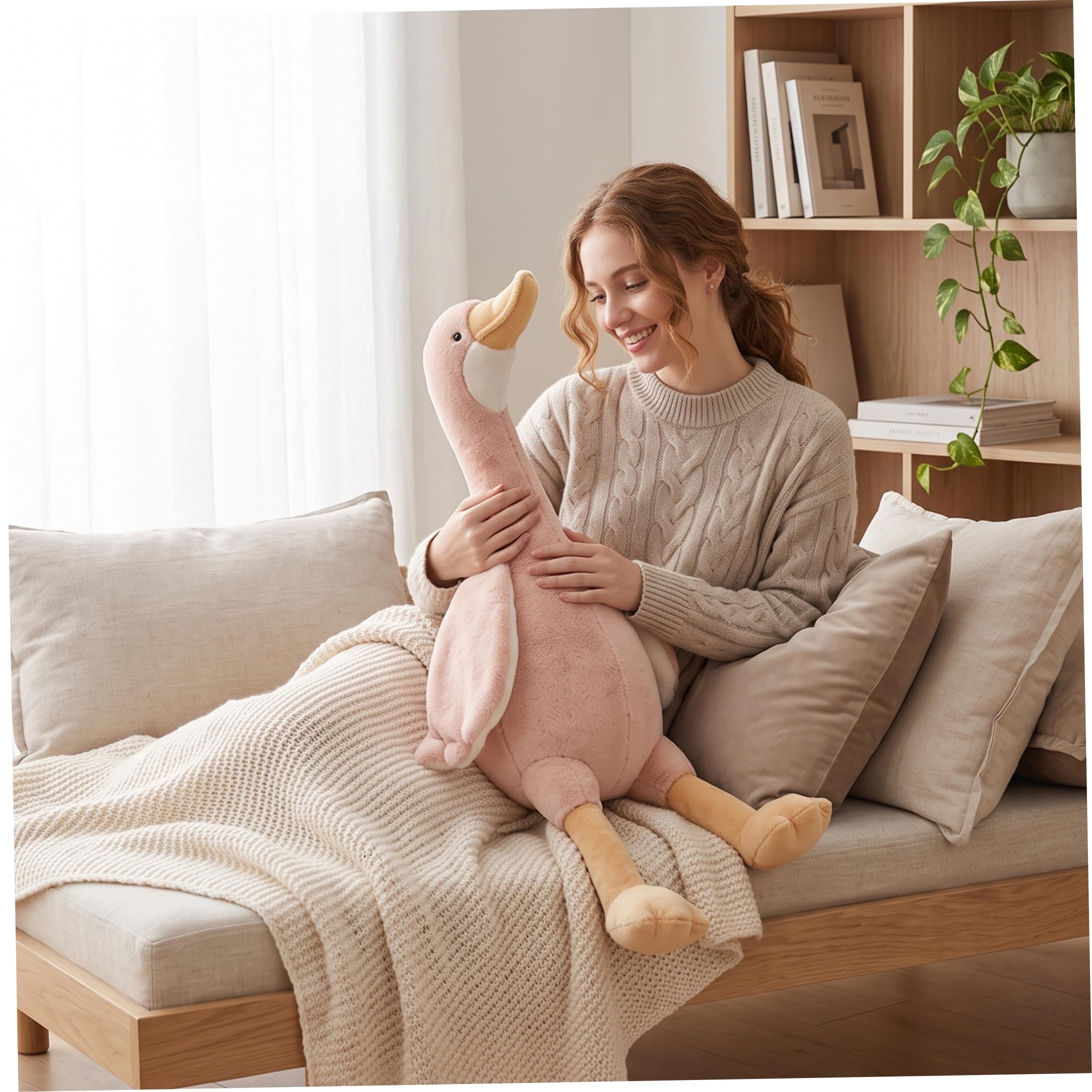 Morbida papera di peluche, capre bianche in spugna per letto e divano, bellissimo oggetto decorativo per armadio, 24 pollici