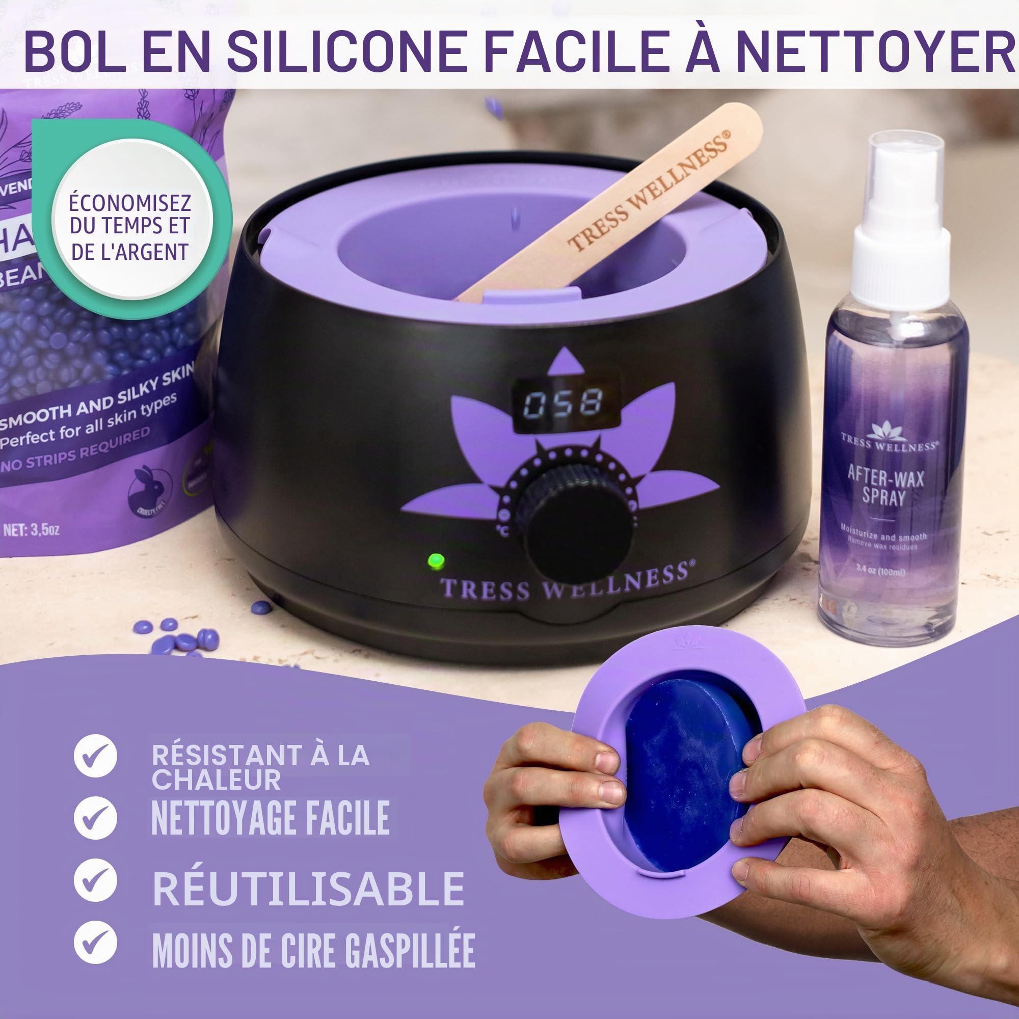 Kit chauffe-cire - Machine à épiler - Pour épilation à la cire - Avec coque en silicone - Noir