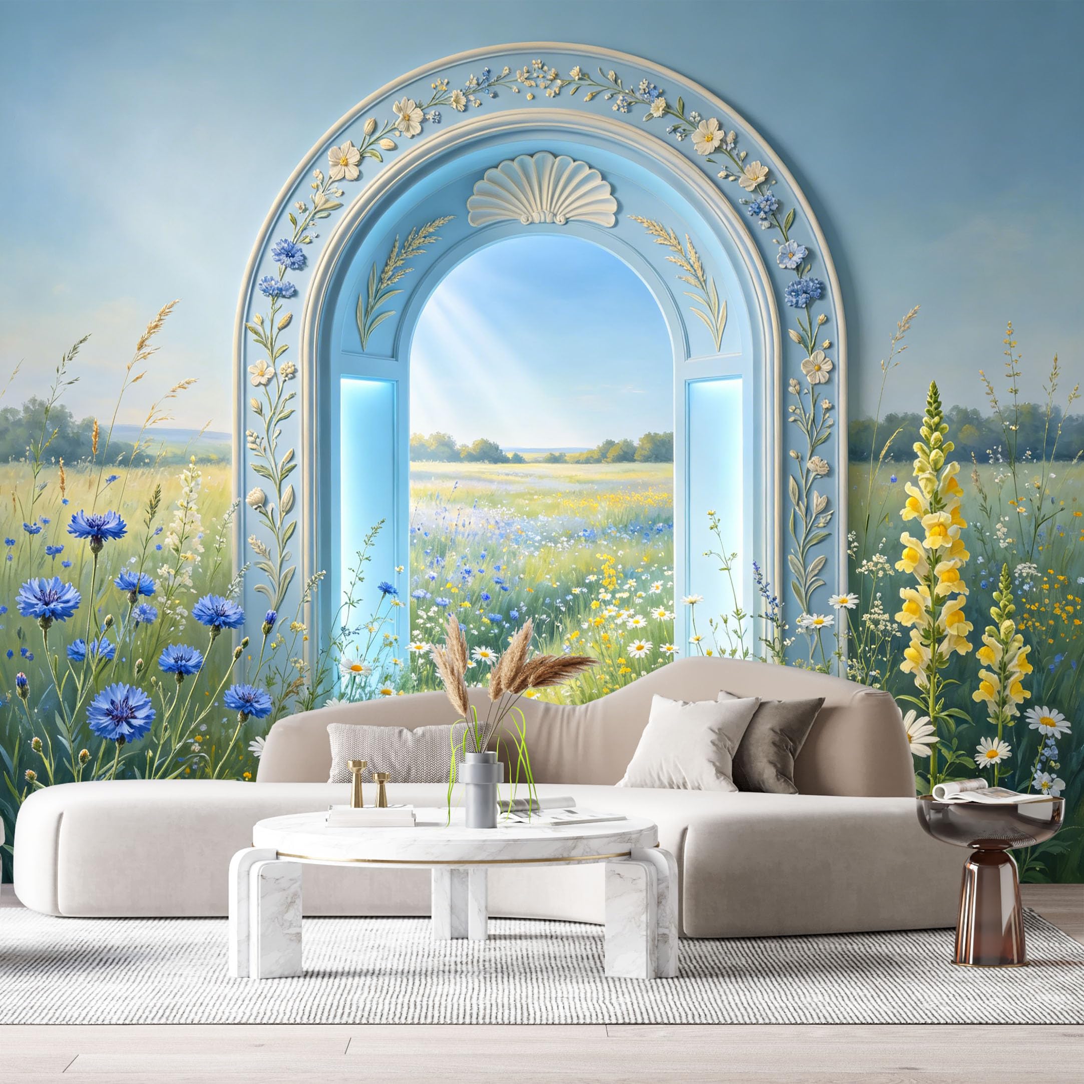 Custom Size Wall Murals Meadow Floral Landscape Botanical 3D Trompe L'Oeil SelfAdhesiveWall Fabric Removable Wallpaper Wall Decor for Living Room Bedroom Bathroom