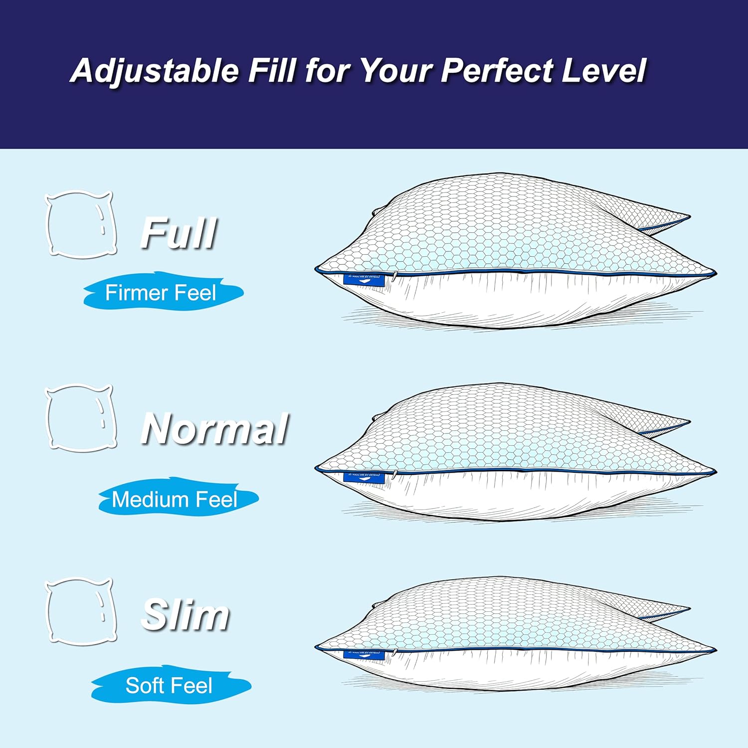 Cooling Pillow Queen Size, Shredded Memory Foam Adjustable Loft, Slow Rebound Cervical Pillow for Neck Pain, Ice Silk & Breathable Cover for Side Back Stomach Sleepers