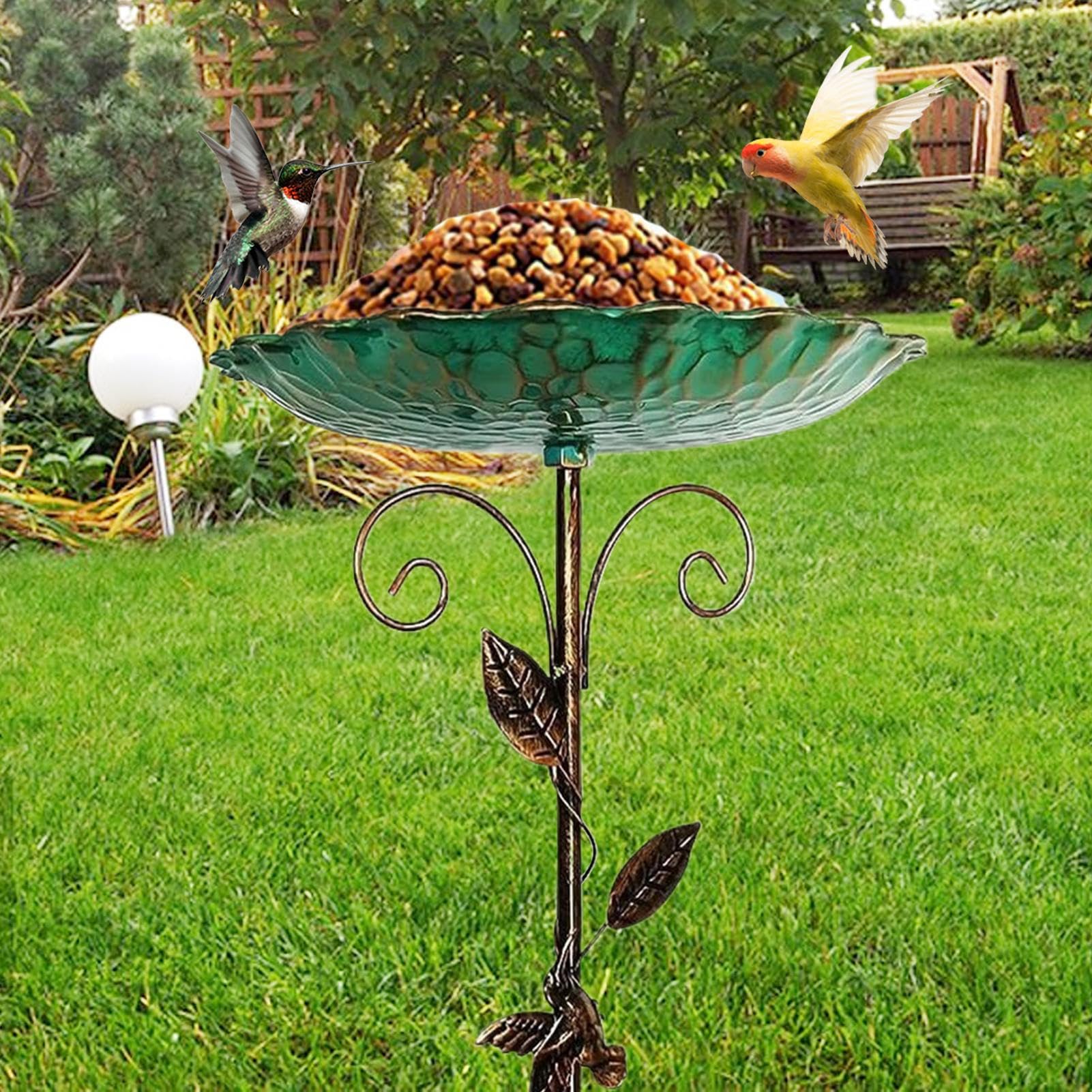 Bain d'oiseaux pour Extérieur, Mangeoire Vintage, Bassin en Métal sur Pied Antigel Hauteur Réglable pour Jardin Terrasse Balcon Extérieur