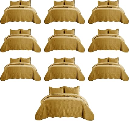 IR Imperial Rooms Twin Quilt Bedding Set (68” x 86”) - Bulk Pack of 10 Wholesale for Hotels, Guest Bedroom & Airbnbs - Lightweight Microfiber Reversible Embossed Quilts Bedspreads (Ochre)
