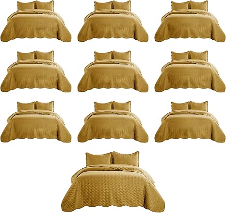 IR Imperial Rooms Twin Quilt Bedding Set (68” x 86”) - Bulk Pack of 10 Wholesale for Hotels, Guest Bedroom & Airbnbs - Lightweight Microfiber Reversible Embossed Quilts Bedspreads (Ochre)