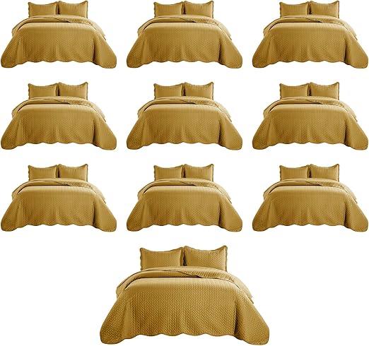 IR Imperial Rooms Twin Quilt Bedding Set (68” x 86”) - Bulk Pack of 10 Wholesale for Hotels, Guest Bedroom & Airbnbs - Lightweight Microfiber Reversible Embossed Quilts Bedspreads (Ochre)