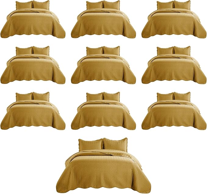 IR Imperial Rooms Twin Quilt Bedding Set (68” x 86”) - Bulk Pack of 10 Wholesale for Hotels, Guest Bedroom & Airbnbs - Lightweight Microfiber Reversible Embossed Quilts Bedspreads (Ochre)
