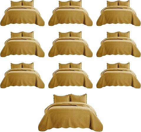 IR Imperial Rooms Twin Quilt Bedding Set (68” x 86”) - Bulk Pack of 10 Wholesale for Hotels, Guest Bedroom & Airbnbs - Lightweight Microfiber Reversible Embossed Quilts Bedspreads (Ochre)