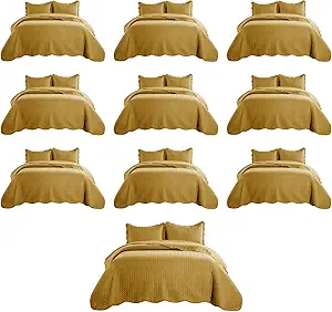 IR Imperial Rooms Twin Quilt Bedding Set (68” x 86”) - Bulk Pack of 10 Wholesale for Hotels, Guest Bedroom & Airbnbs - Lightweight Microfiber Reversible Embossed Quilts Bedspreads (Ochre)