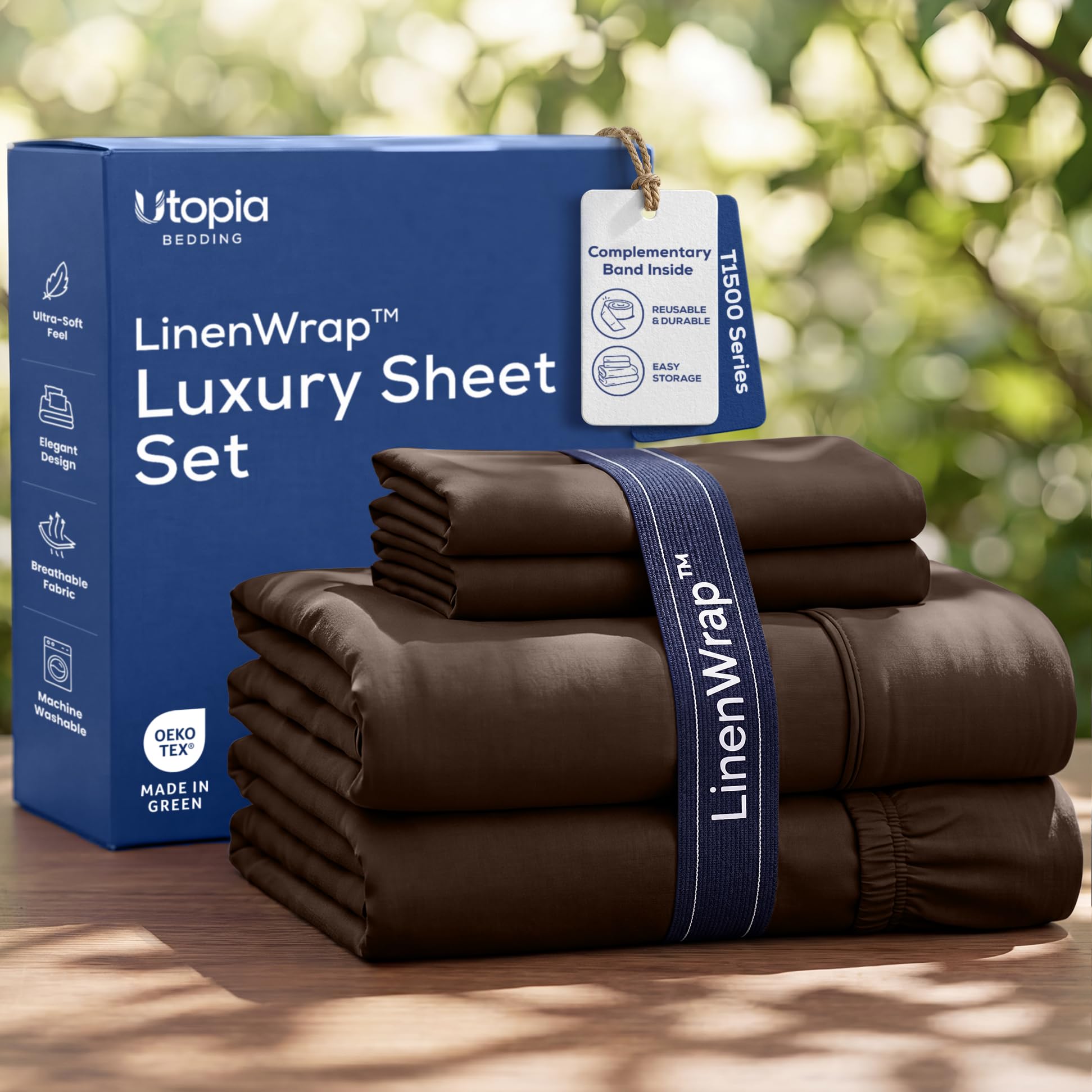 Utopia Bedding Queen Sheet Set - Brushed Microfiber - Soft Bed Sheets for Queen Size Bed Set - Includes 1 Fitted, 1 Flat, & 2 Pillow Cases - Deep Pocket (Brown)