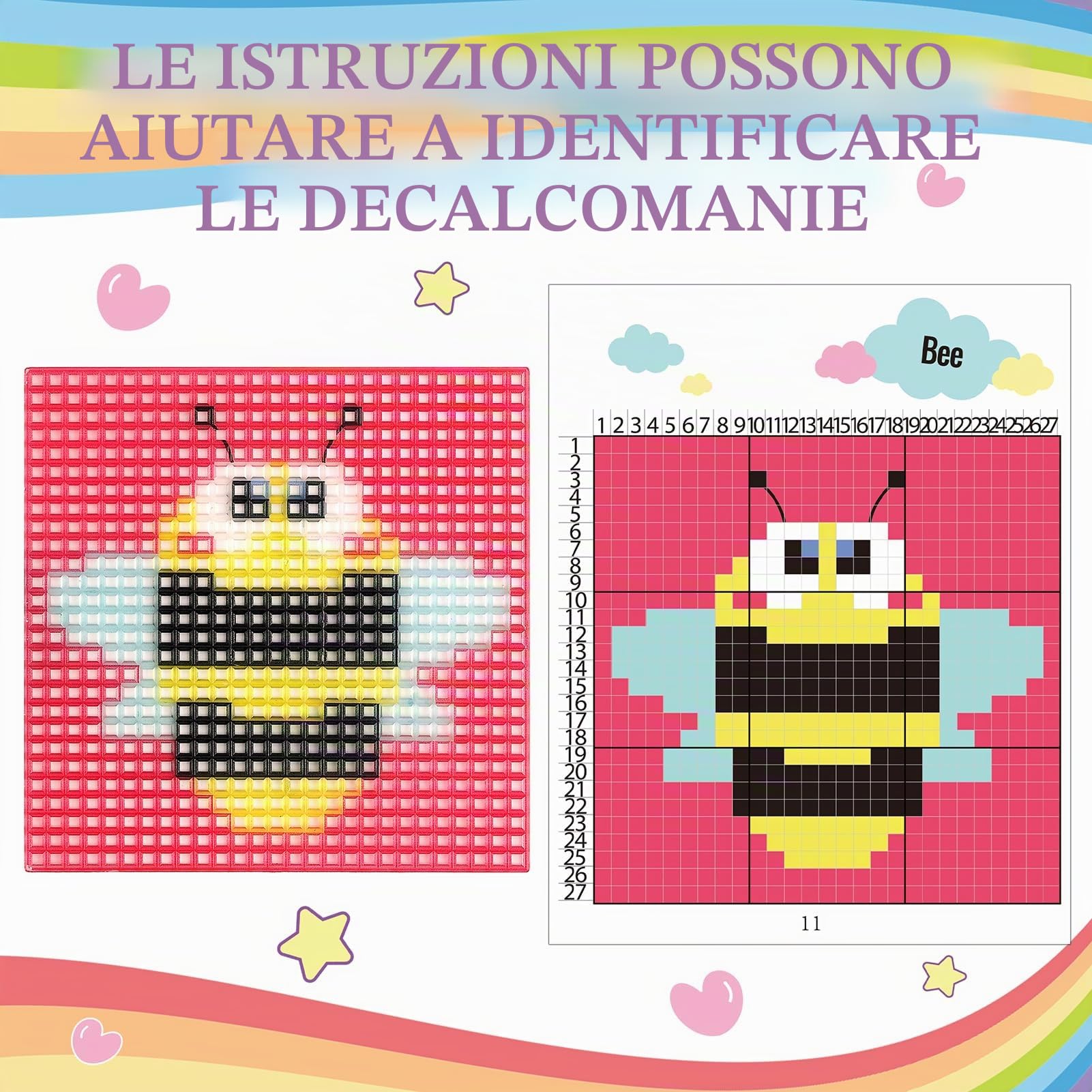 Caydo kit punto croce 8-in-1 per principianti bambini, include 8 tele in plastica con pre-pattern, 13 colori di fili, istruzioni, aghi da ricamo per principianti cucito