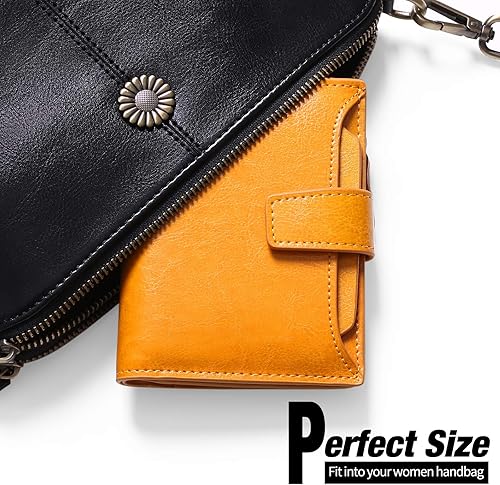 Miniatura 6 de GOIACII - Cartera pequeña para mujer de cuero genuino con bloqueo RFID, bolsillo con cremallera, plegable, tarjetero con ventana para