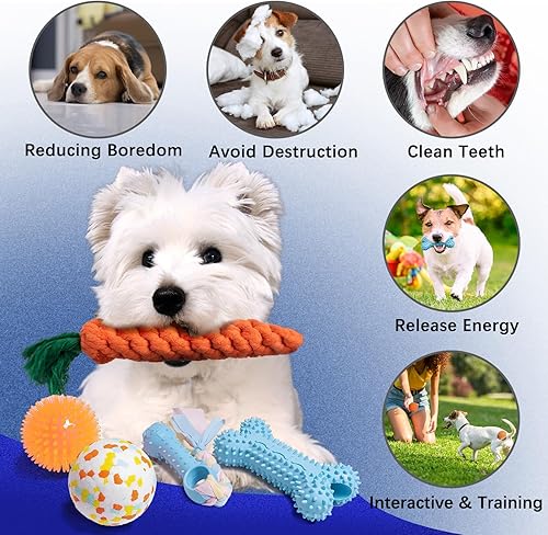Miniatura 3 de Juguetes masticables para cachorros, para dentición, aburrimiento, paquete de 20 juguetes para cachorros con cuerda interactiva para perros, cepillo