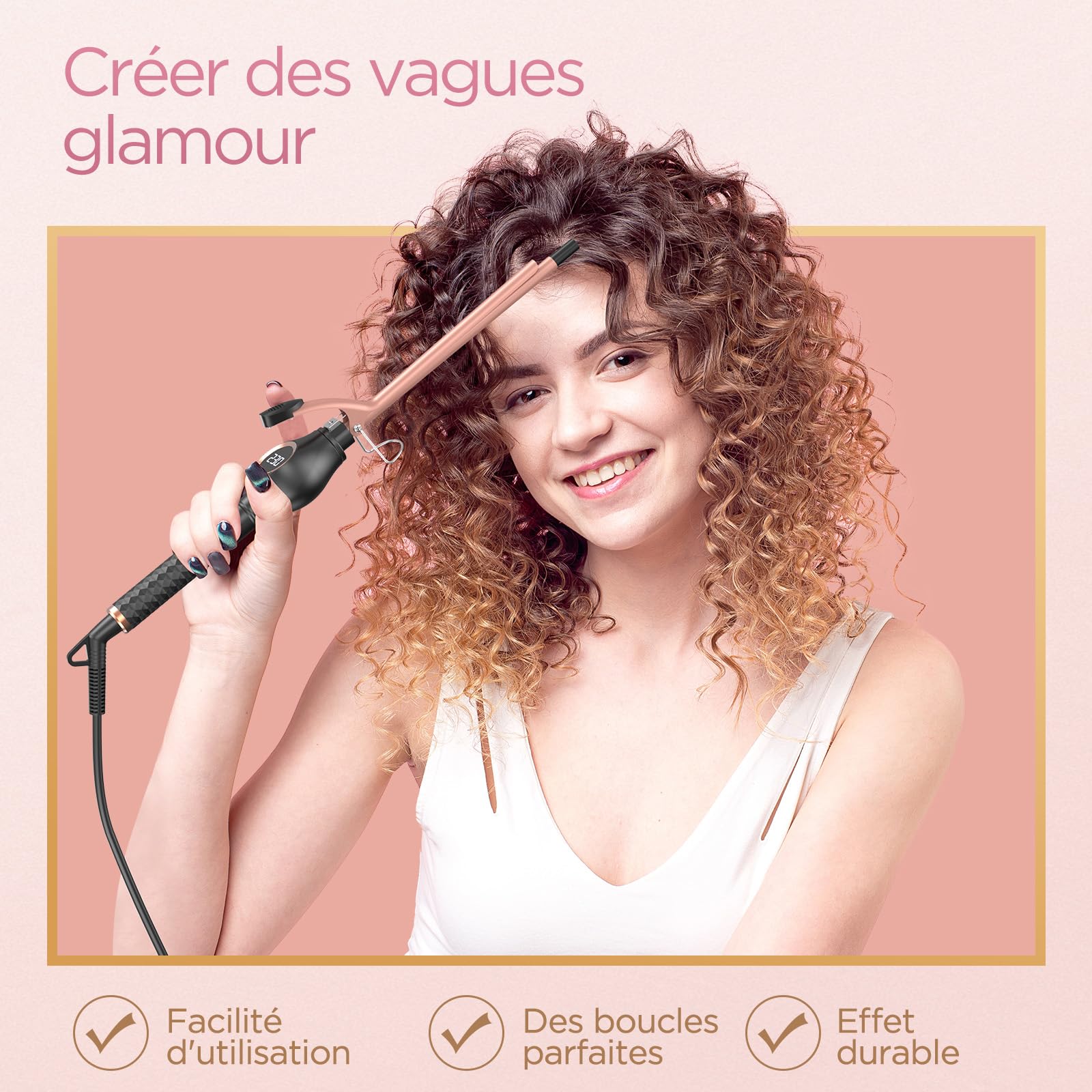 BESTOPE PRO Fer à Boucler 9mm Boucleur à Cheveux pour Petites Boucles, Boucleur Prolongé avec Chauffage Rapide et Écran LCD, Multi-Températures