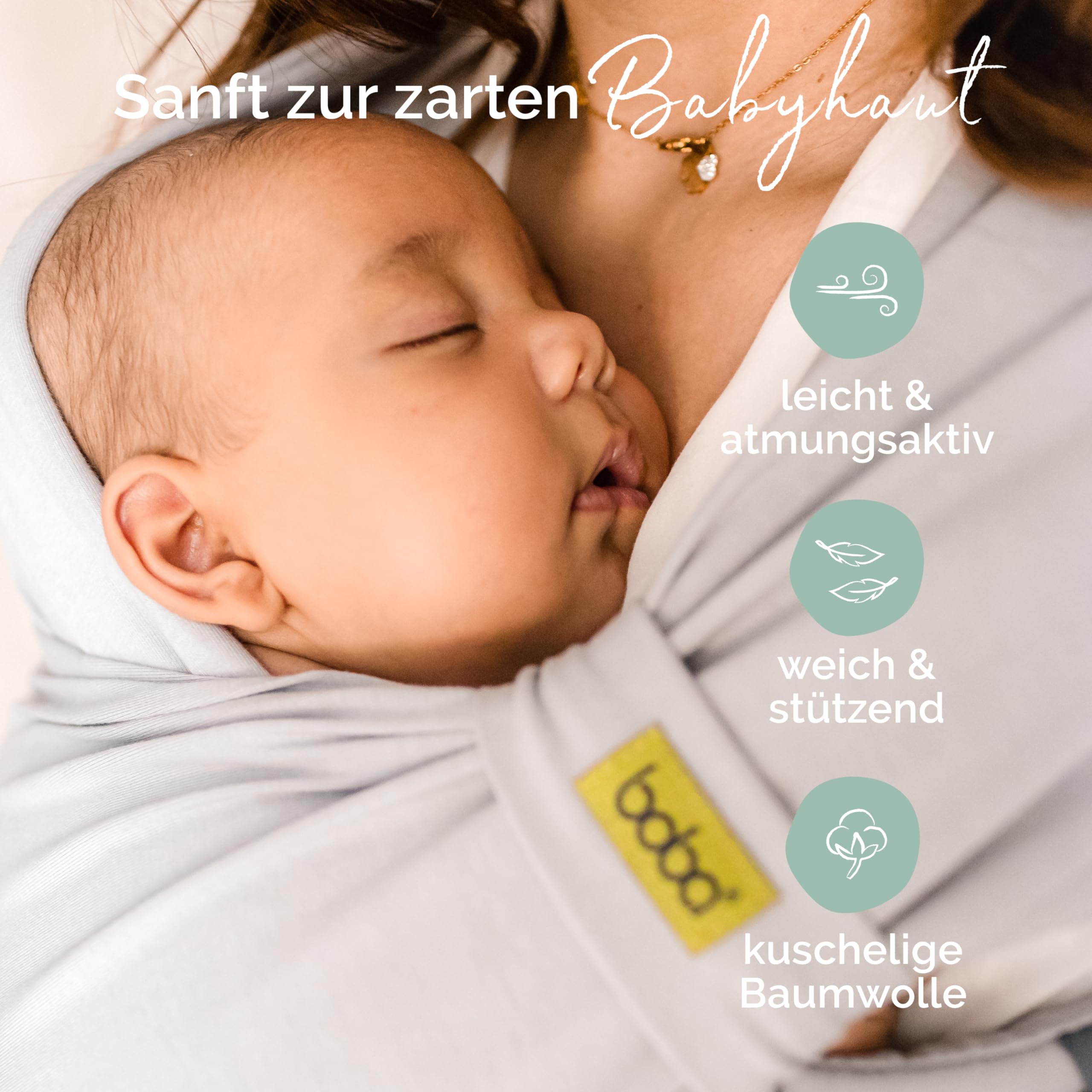 Boba Bliss Babytrage Neugeborene ab Geburt bis 16 kg - 2-in-1 Baby Carrier & Baby Tragetuch Ohne Binden & Knoten, Hüftfreundliche Babytrage ab Geburt, Weiche & elastische Baby Trage (Grau)