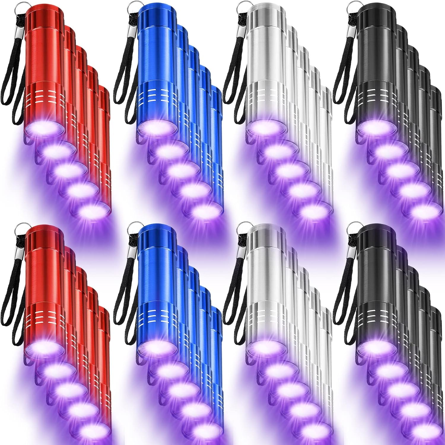 Mudder 40 Pack UV Flashlight Black Light Mini UV Handheld Blacklight Flashlights with Lanyard Assorted Colors Detector for Pet Urine and Dry Stains Handheld Blacklight for Scorpion Hunting